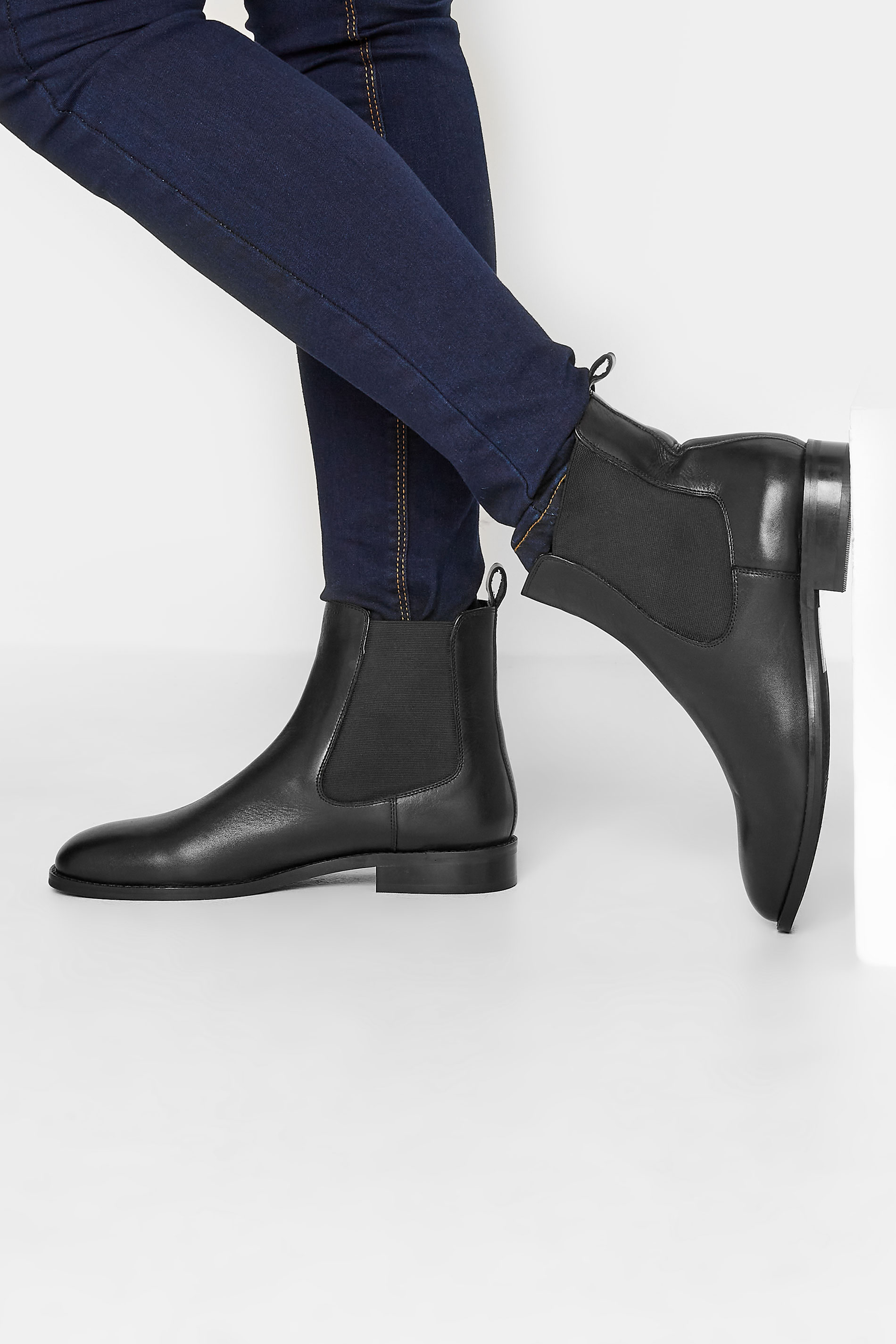 Lts Black Leather Chelsea Boots In Standard Fit Standard > 11 Lts | Tall Women's Chelsea Boots