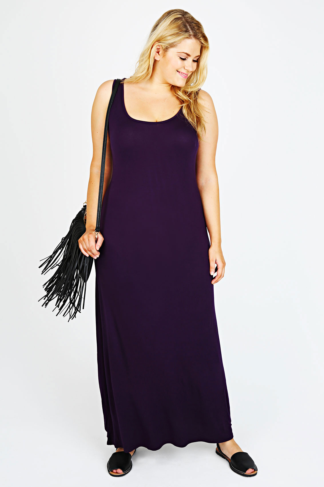 Dark Purple Sleeveless Jersey Maxi Dress plus size 14,16,18,20,22,24,26 ...