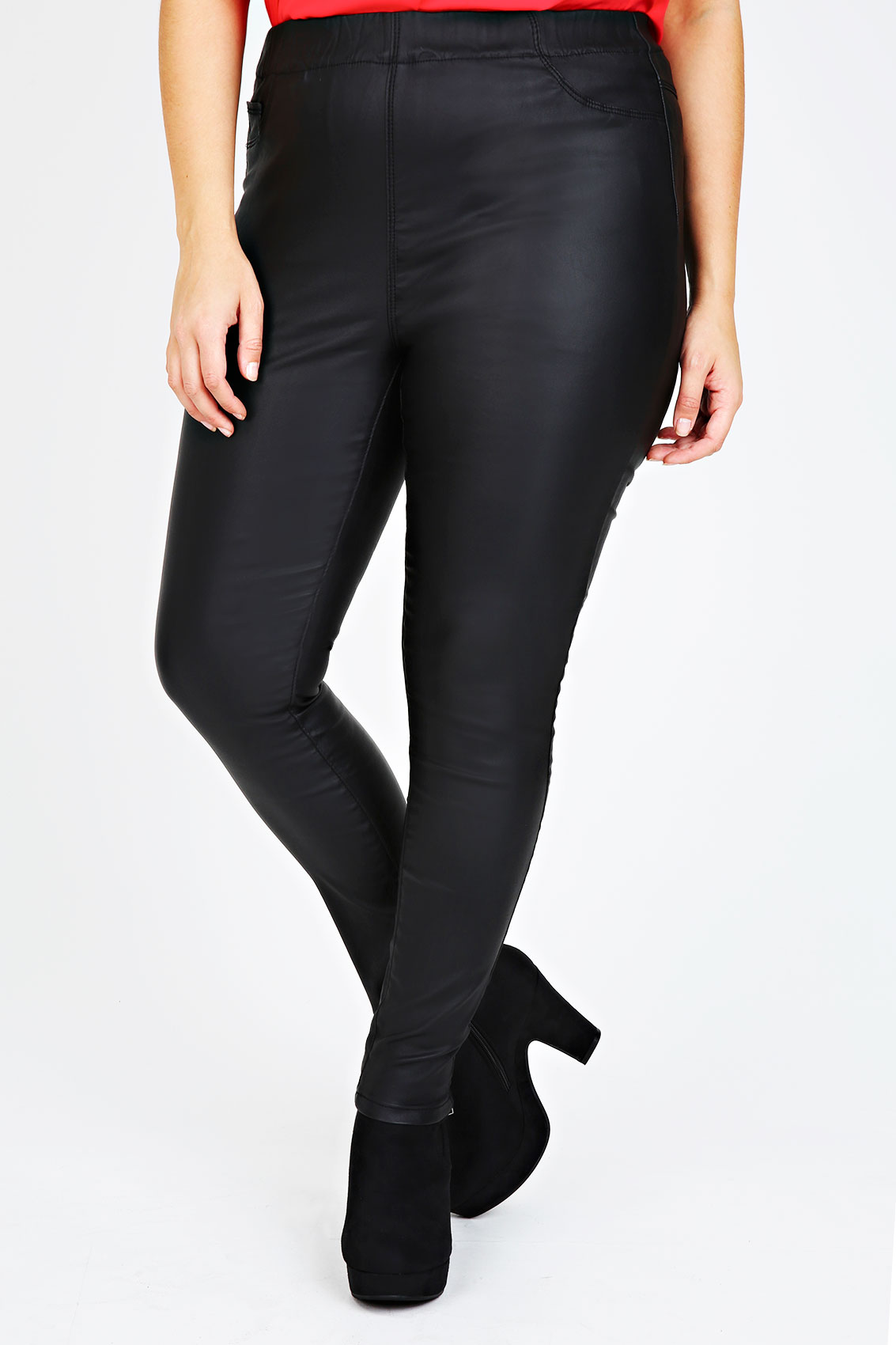 Black Coated Jeggings With Elasticated Waist Plus size 14,16,18,20,22 ...