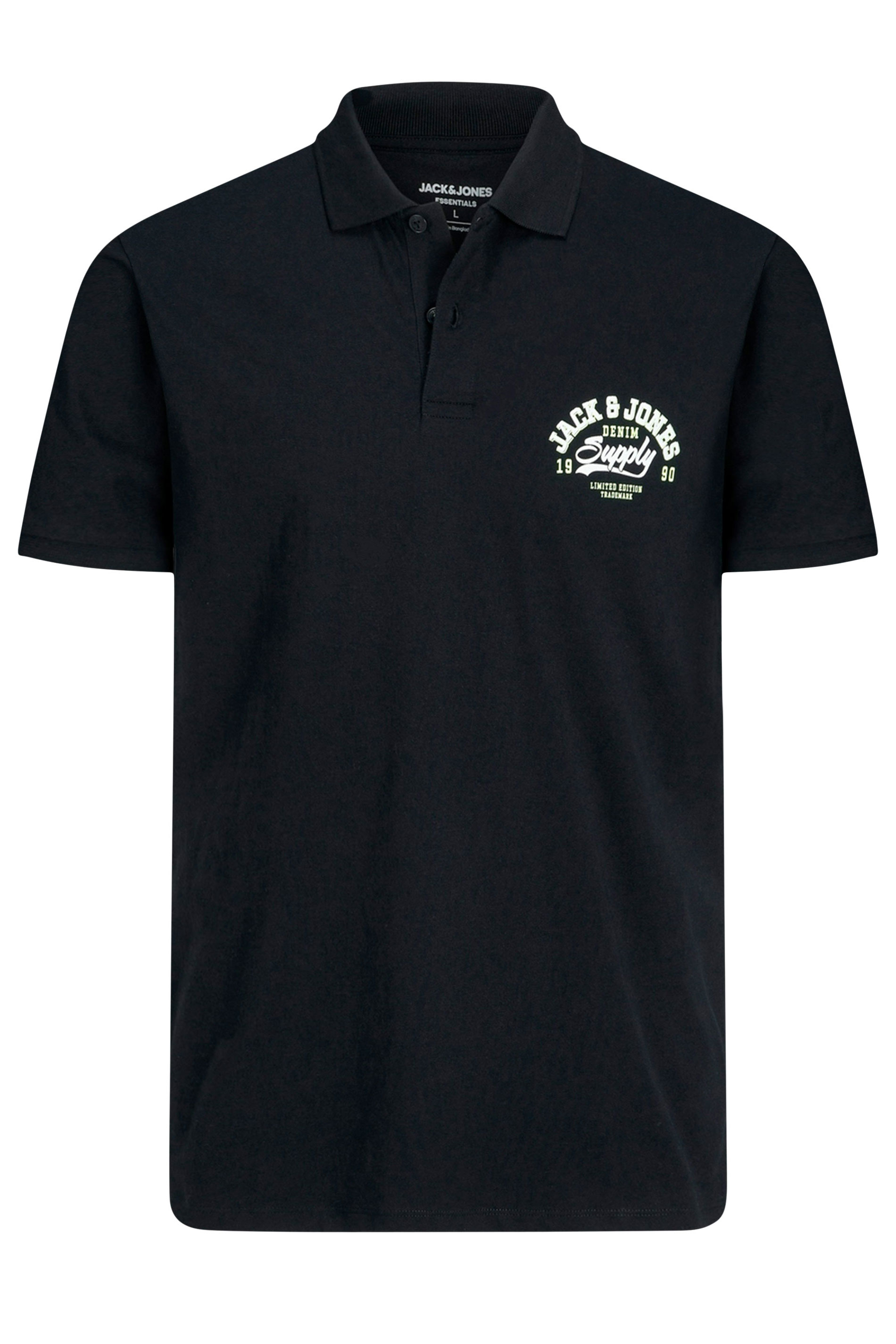 Image of Size 1Xl Mens Jack & Jones Big & Tall Black Logo Short Sleeve Polo Shirt Big & Tall