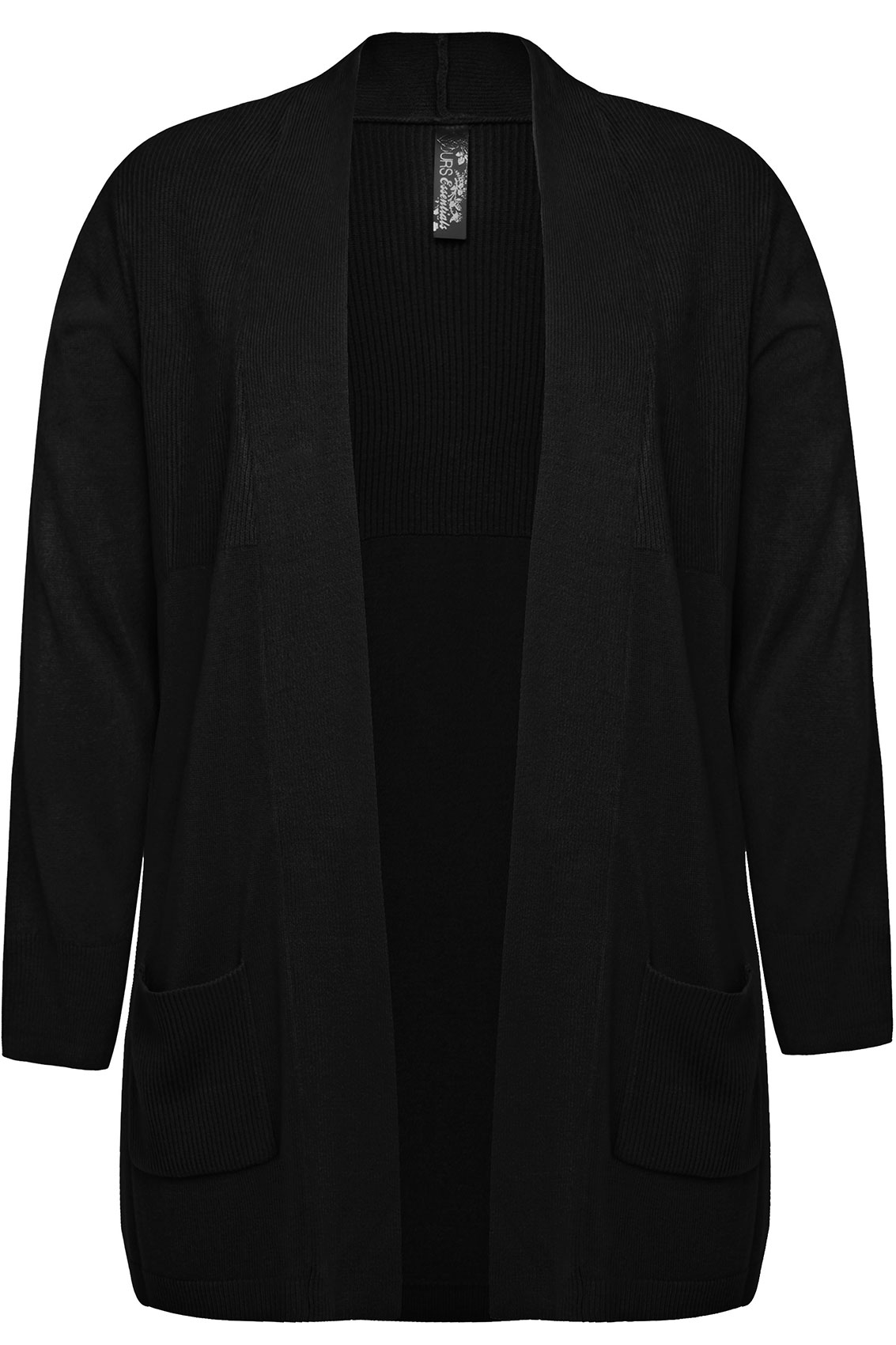 Black Edge to Edge Supersoft Knitted Cardigan With Pockets & Ribbing ...