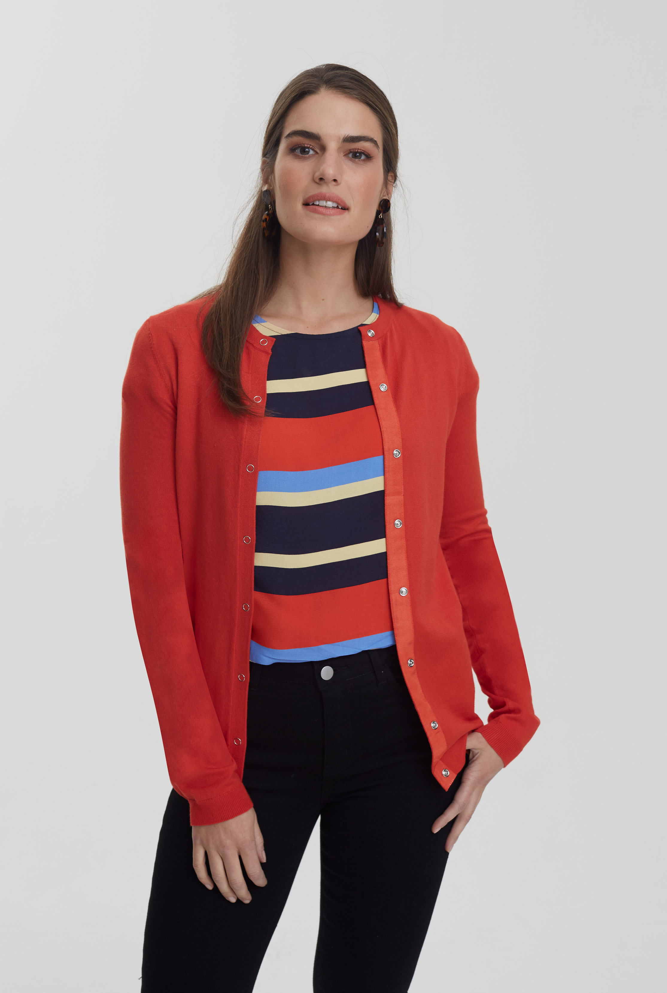 Orange Popper Detail Cardigan