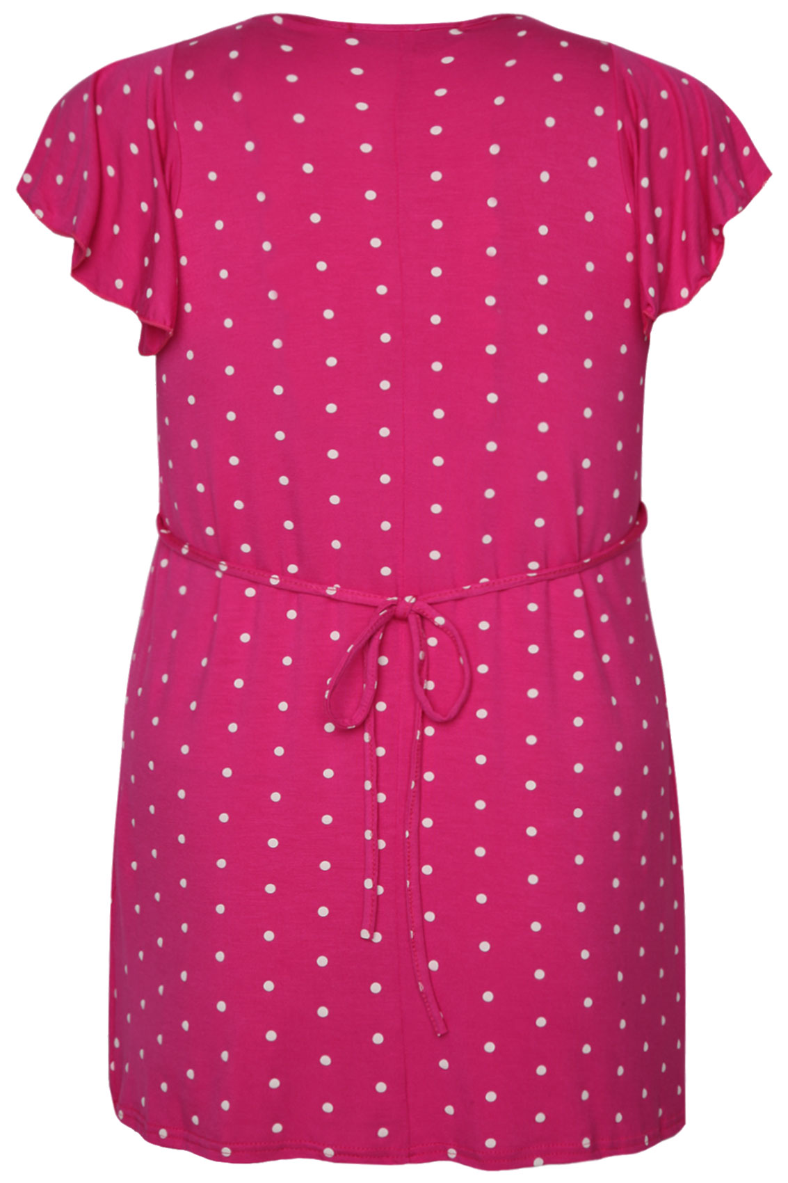 Hot Pink And White Polka Dot Longline Top With Frill Sleeves plus size ...