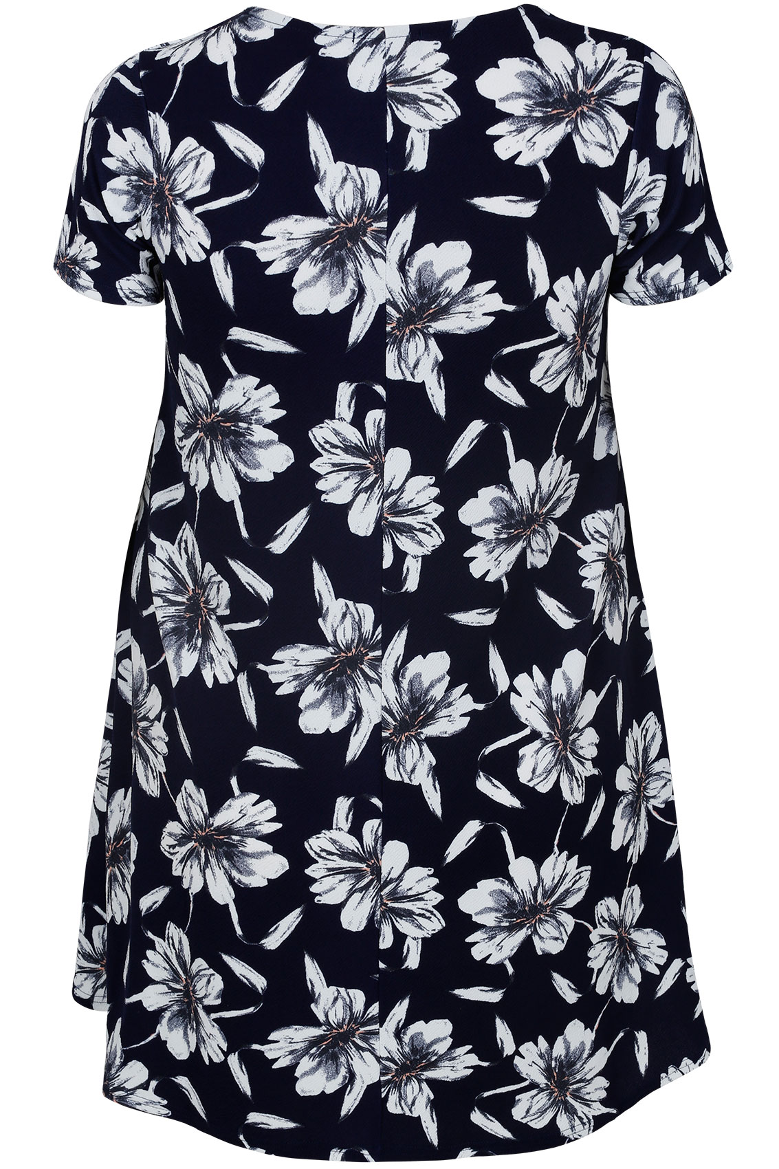 Navy & White Floral Print Swing Dress Plus Size 16 to 36