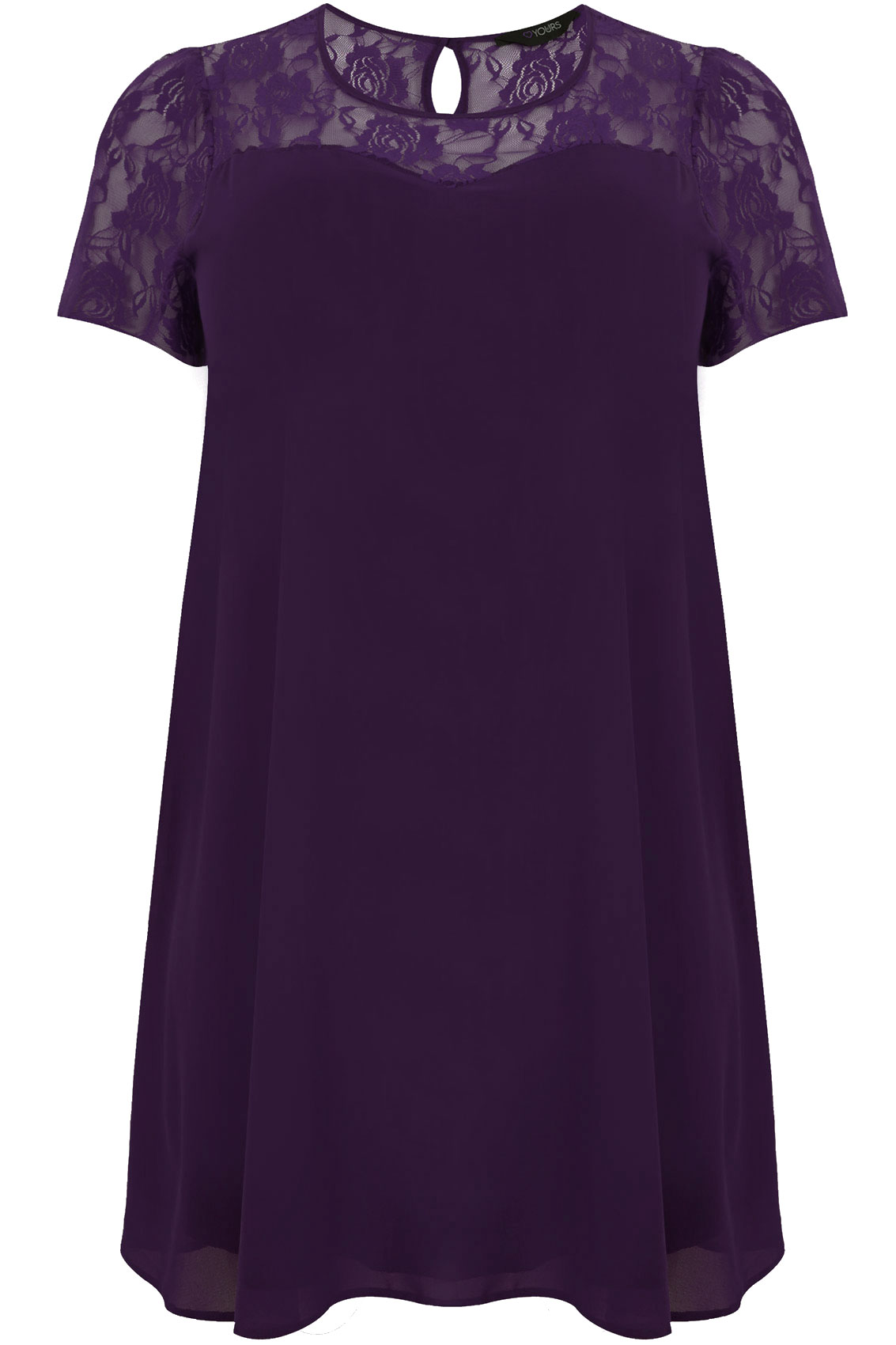 Purple Chiffon Swing Dress With Contrast Sheer Lace Top Panel Plus size ...