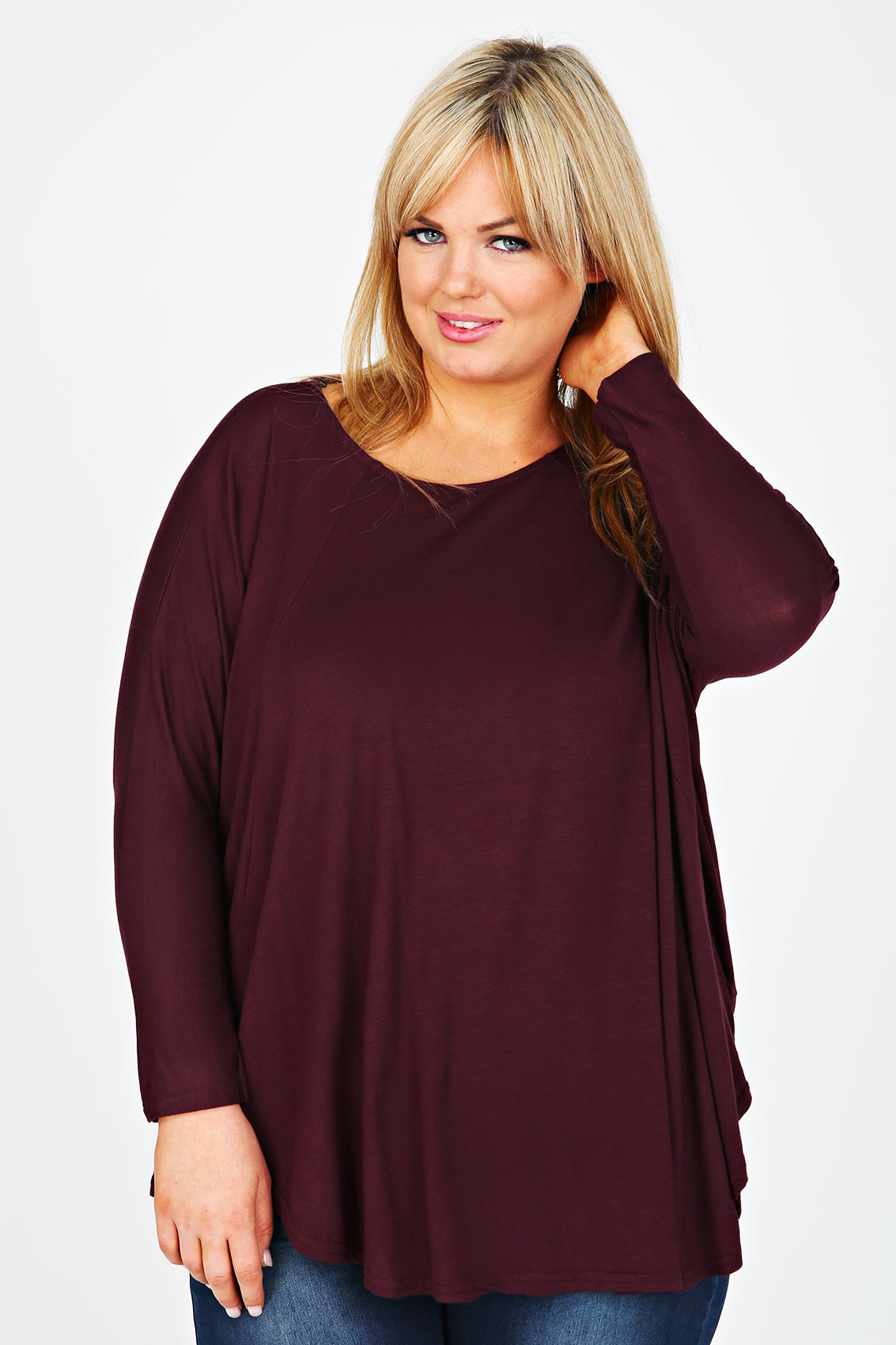 Aubergine Panelled Longline Jersey Top With Curved Hem plus size 14,16 ...