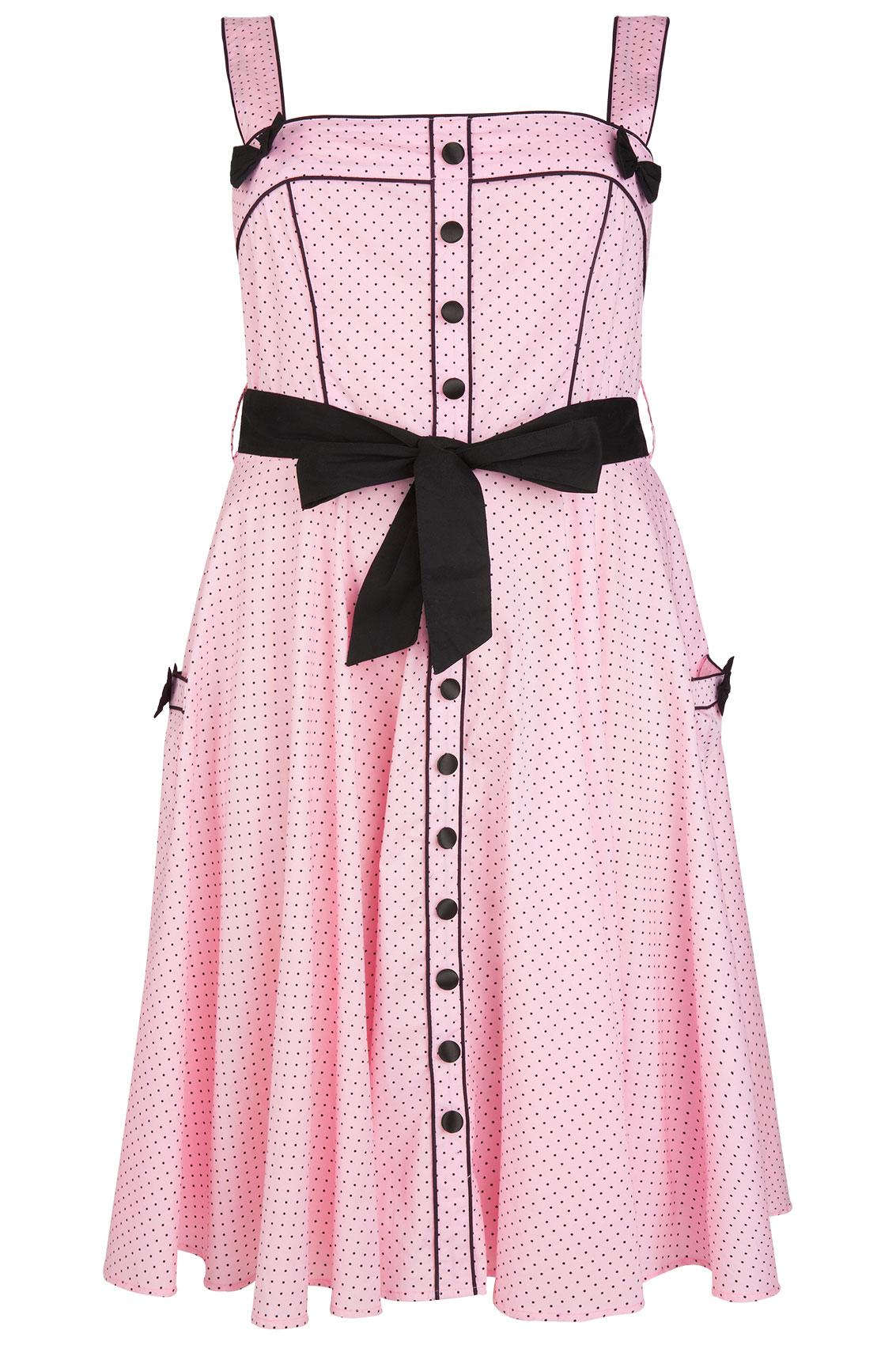 black dress with pink polka dots