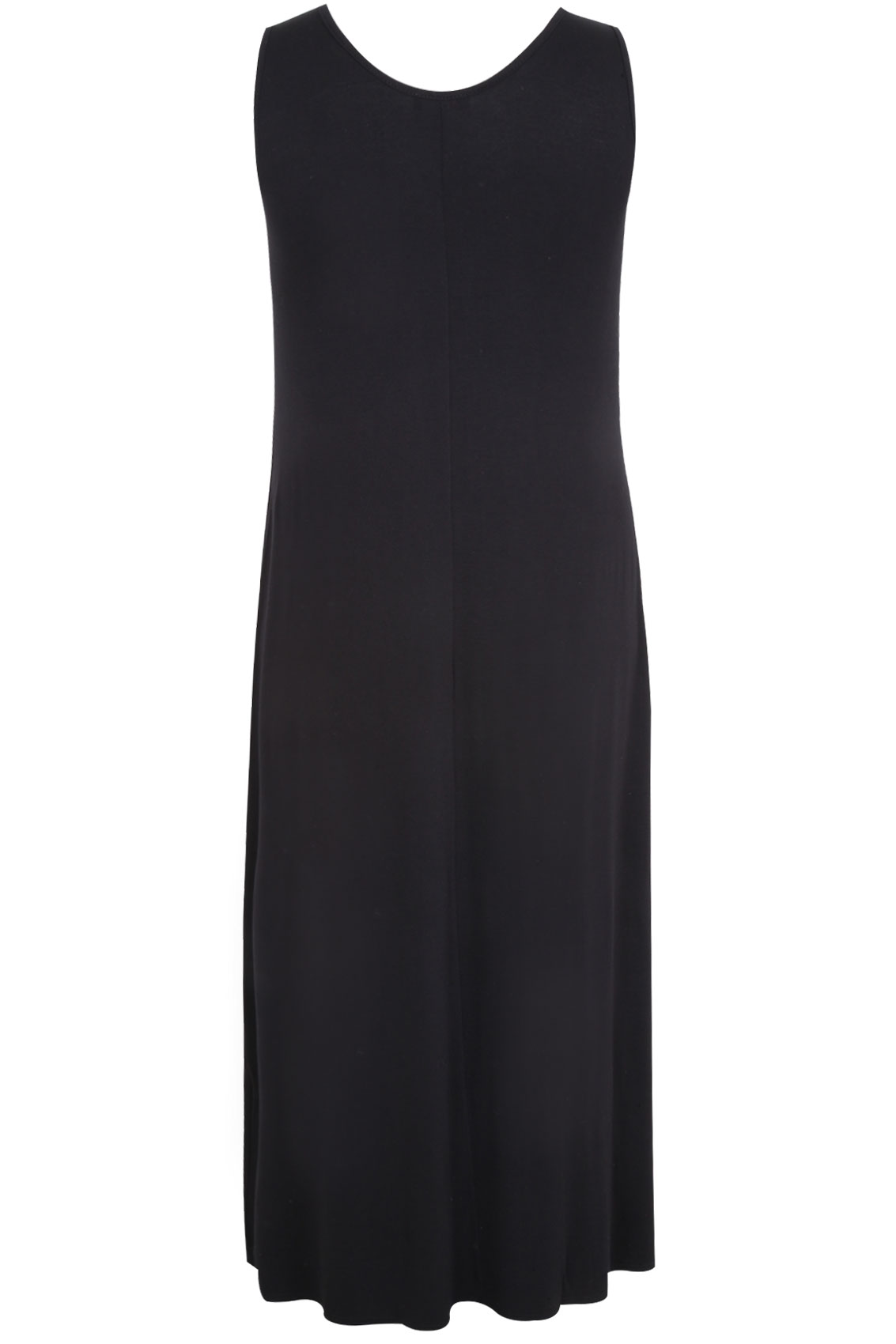 Black Plain V-Neck Sleeveless Jersey Maxi Dress Plus Size 14 to 36