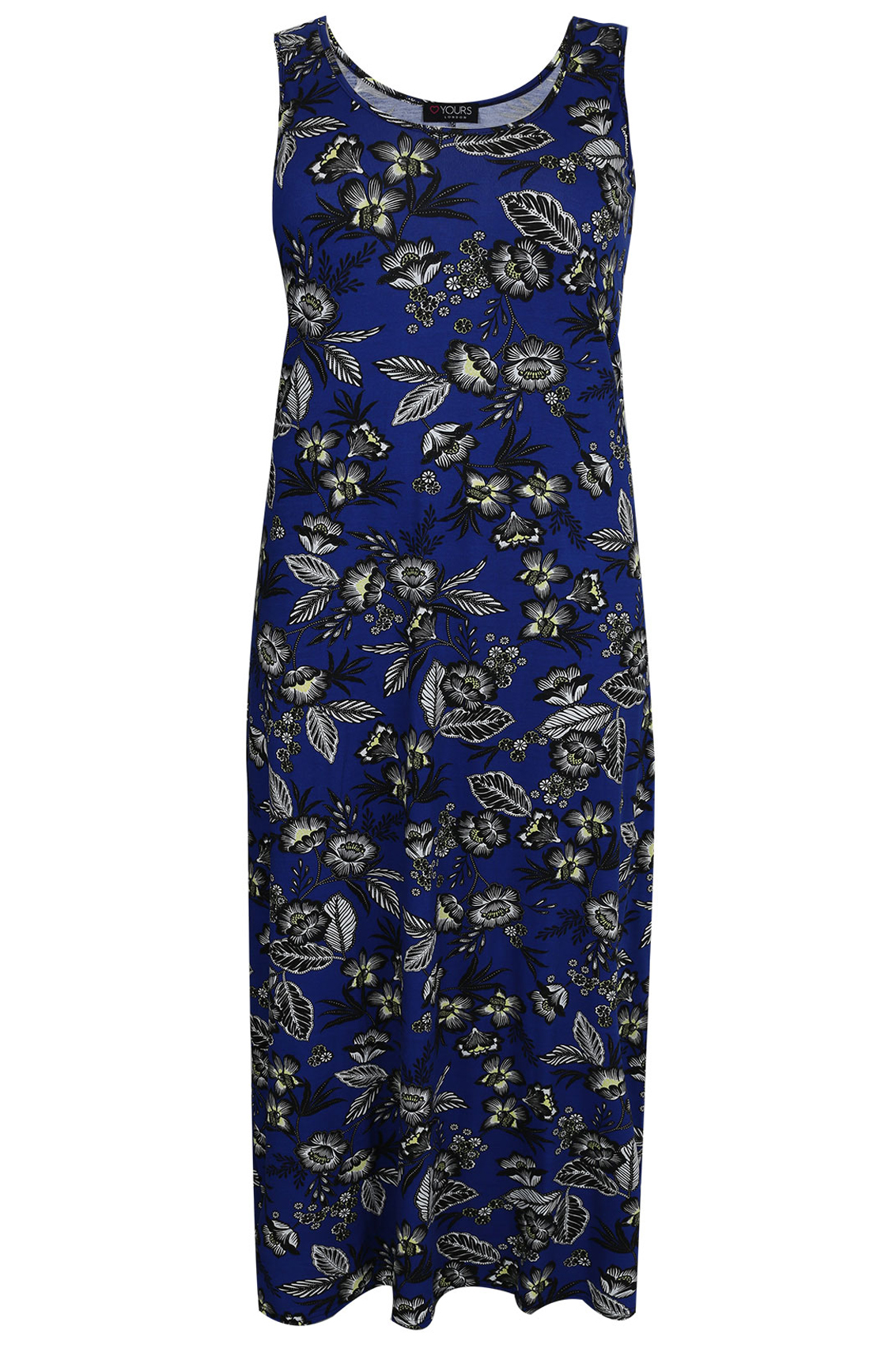 Blue And Yellow Floral Print Sleeveless Maxi Dress Plus size 14,16,18 ...
