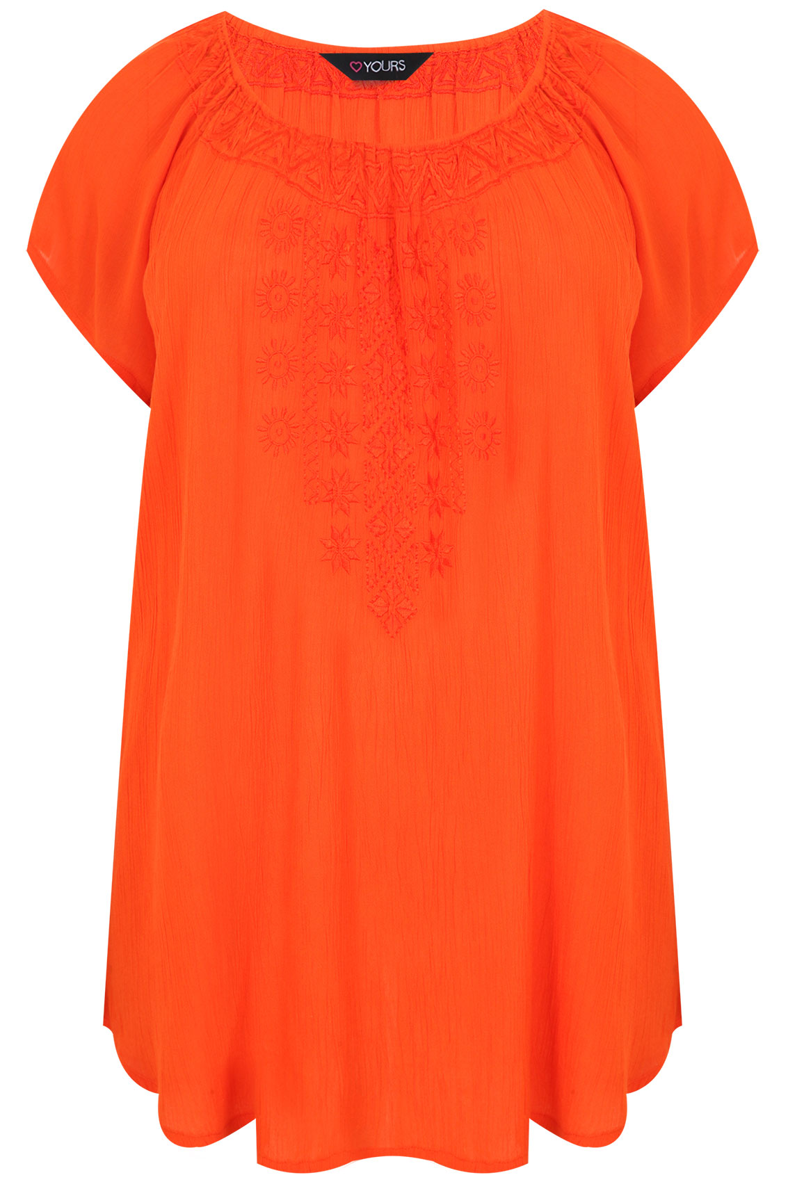 Orange Short Sleeve Gypsy Blouse With Embroided Neckline plus size 16 ...