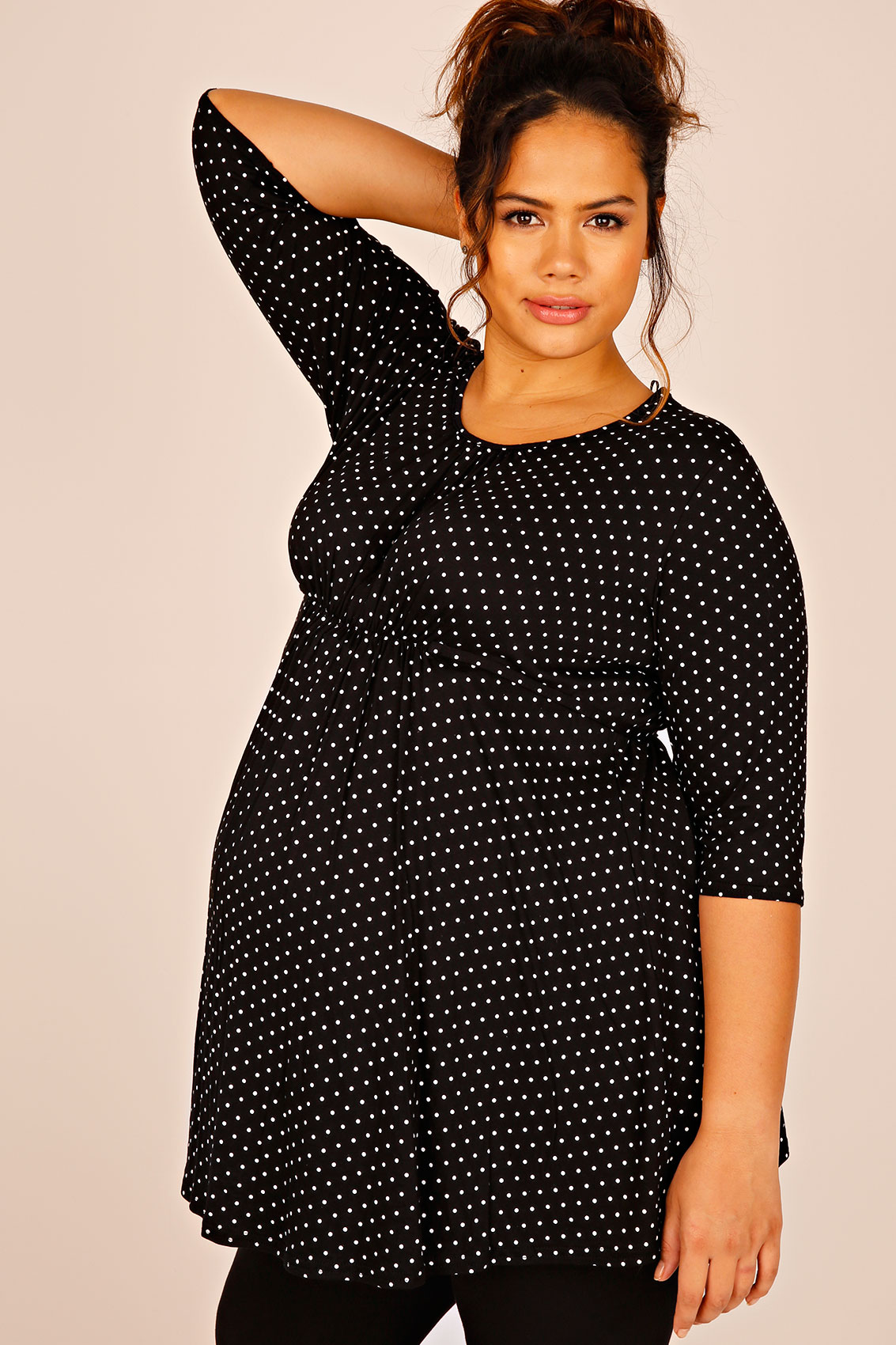 BUMP IT UP MATERNITY Black & White Polka Dot Top With Waist Tie Plus ...