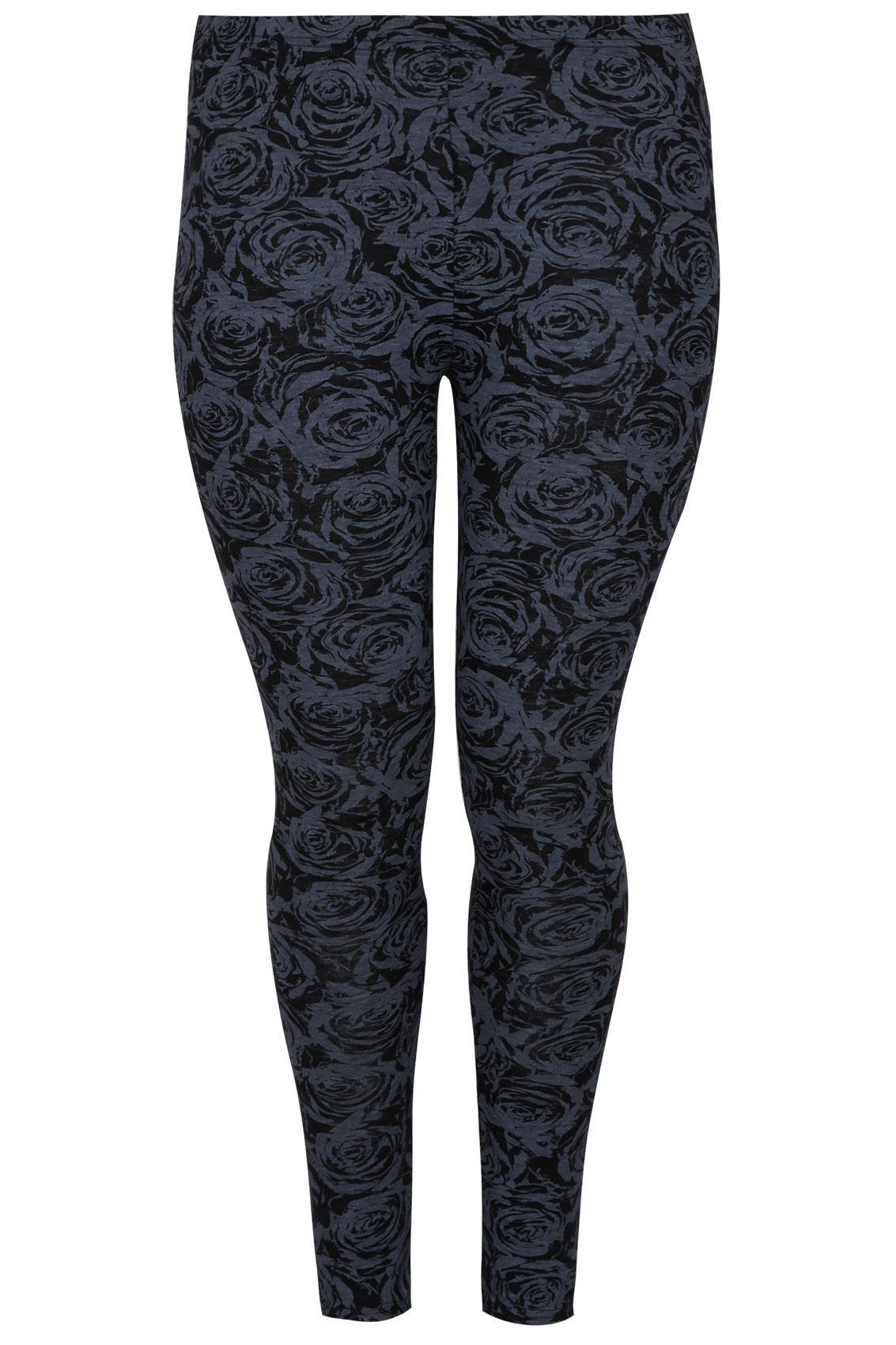 Black And Grey Rose Print Viscose Elastane Leggings plus Size 16 to 32