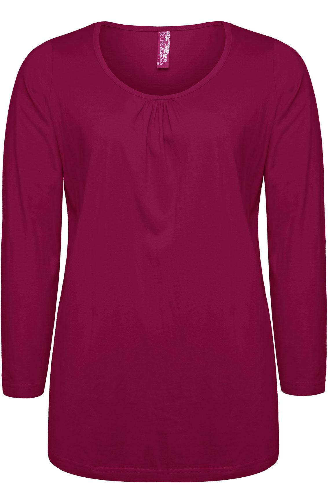 Burgundy Long Sleeved Basic T-shirt With Ruching Detail plus Size 16 to 32