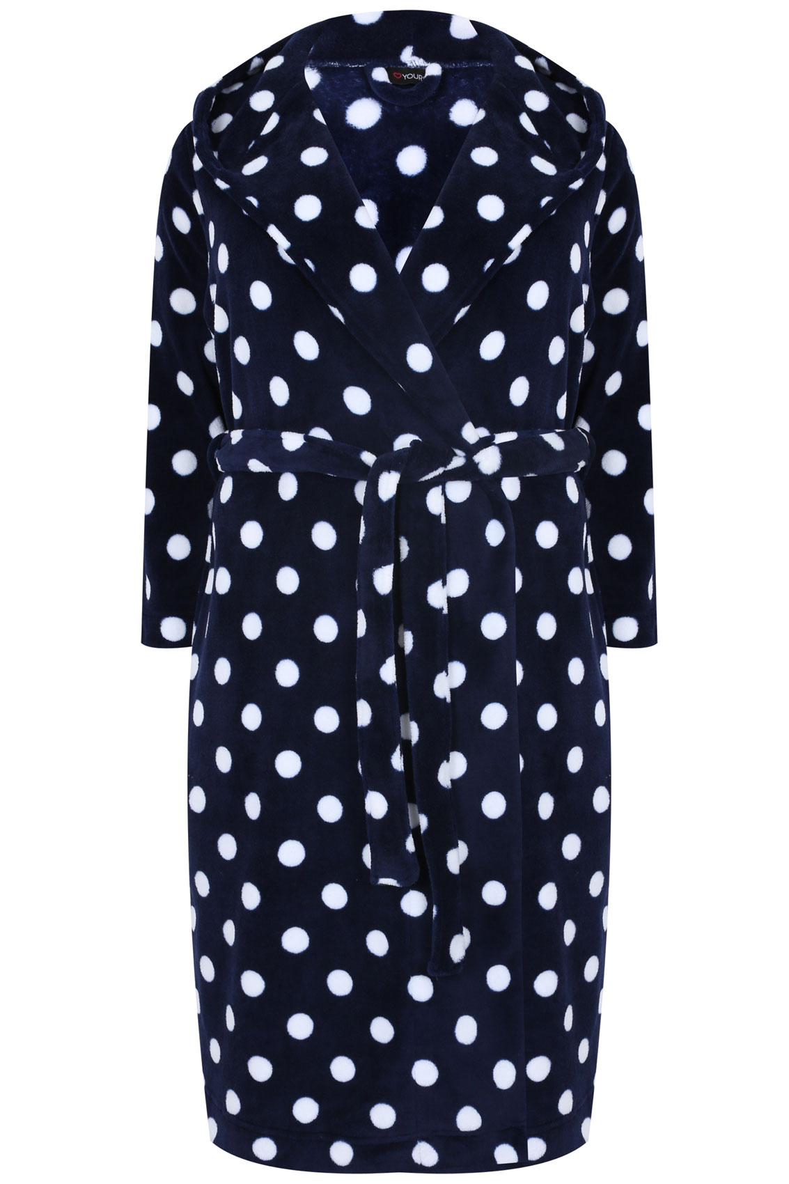 Navy & White Spotted Fleece Dressing Gown Plus Size 14,16,18,20,22,24 ...