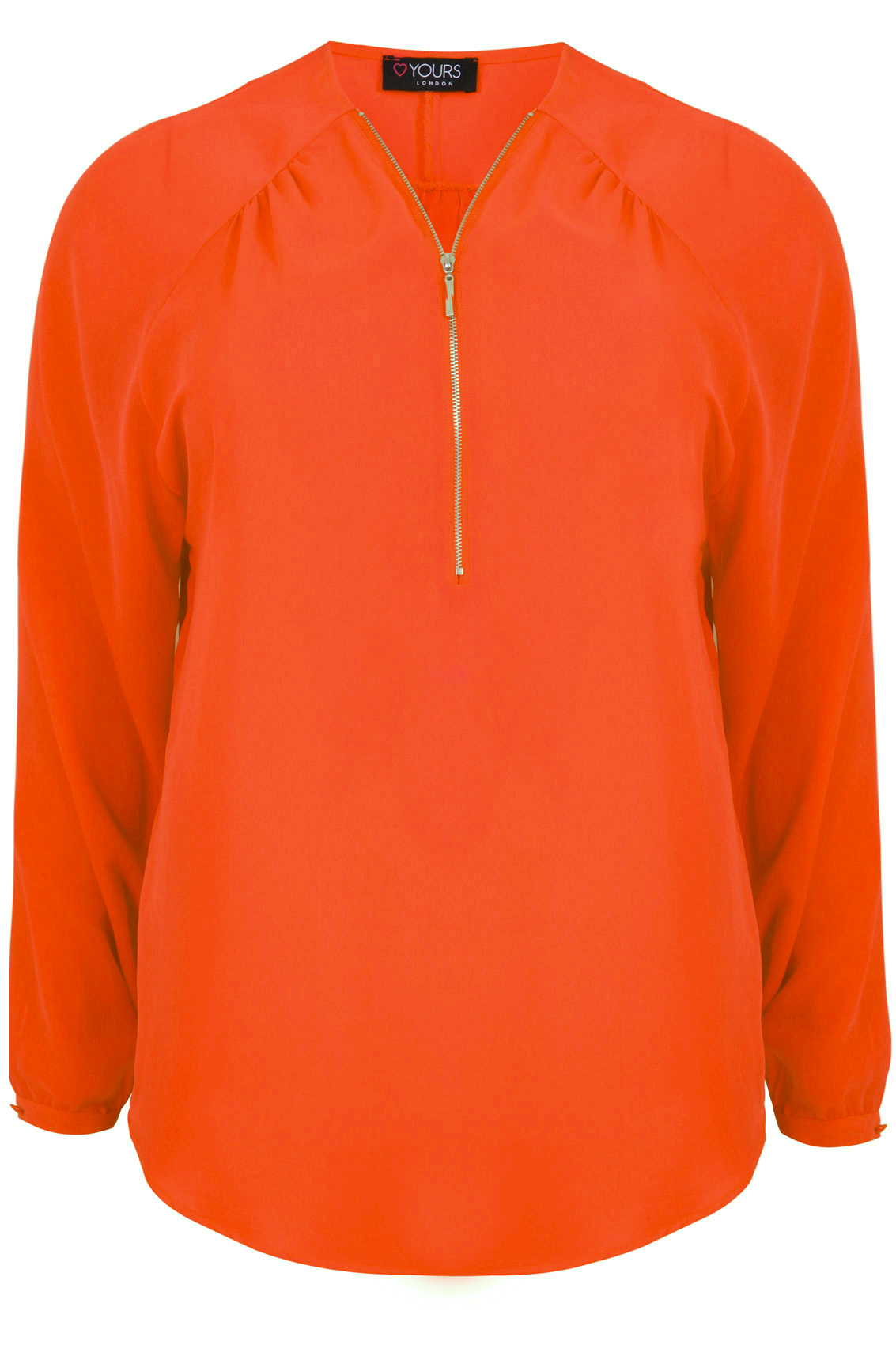 Orange Long Sleeve Zip Front Blouse Plus Size 16,18,20,22,24,26,28,30,32