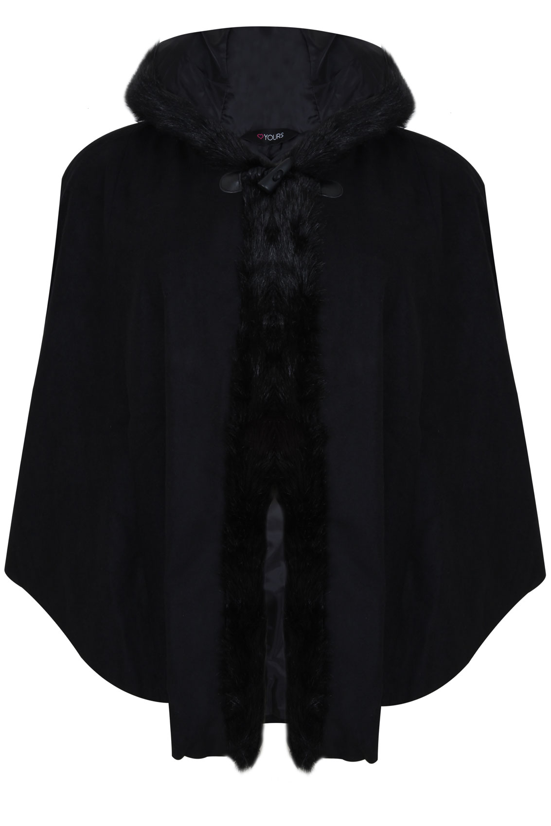 Black Cape With Fur Trim Hood Plus Size 16 to 34