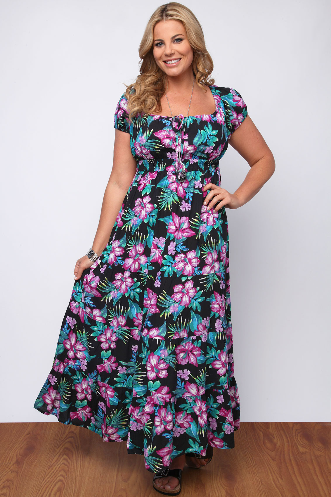 Purple And Green Tropical Floral Print Gypsy Maxi Dress plus size 16,18 ...