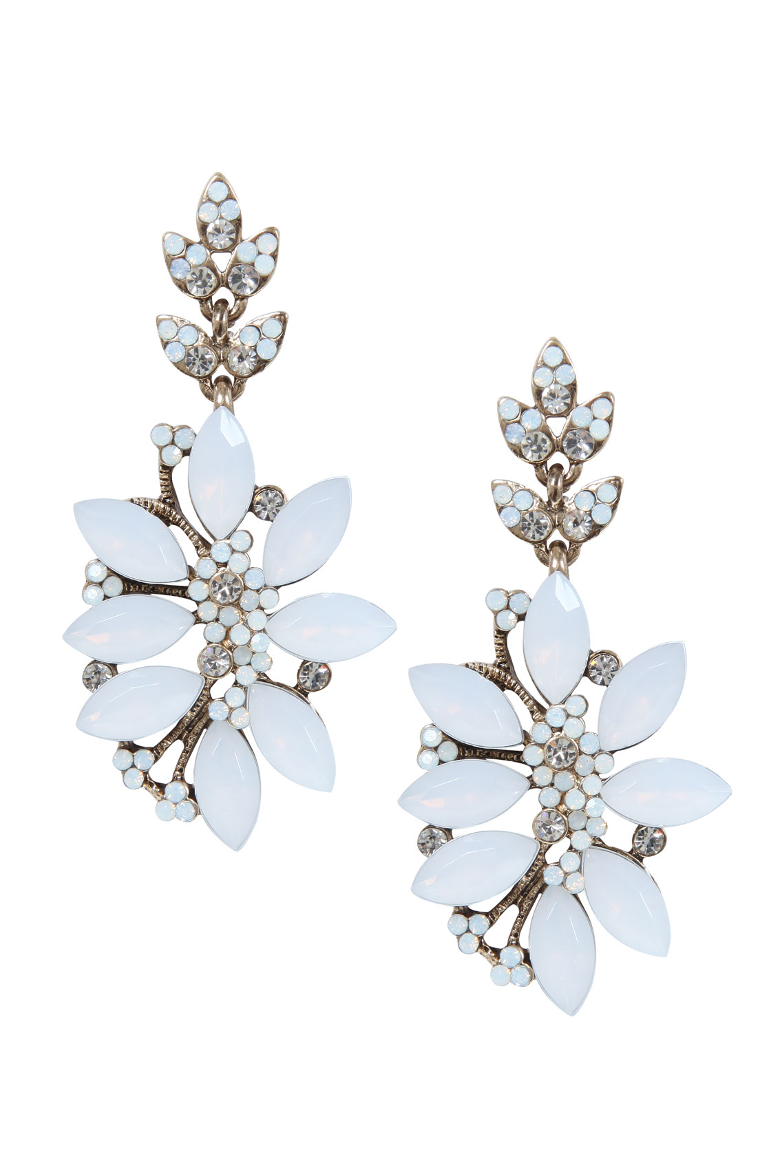 White Opal Stone Flower Drop Earrings