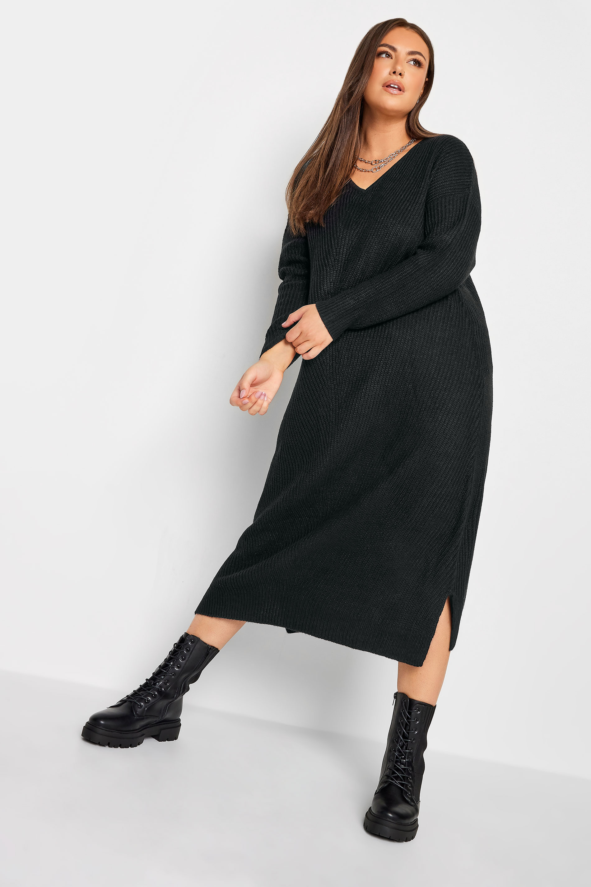 Yours Curve Black Midaxi Knitted Jumper Dress Women s Curve Plus Size Yours Rewards Monetha