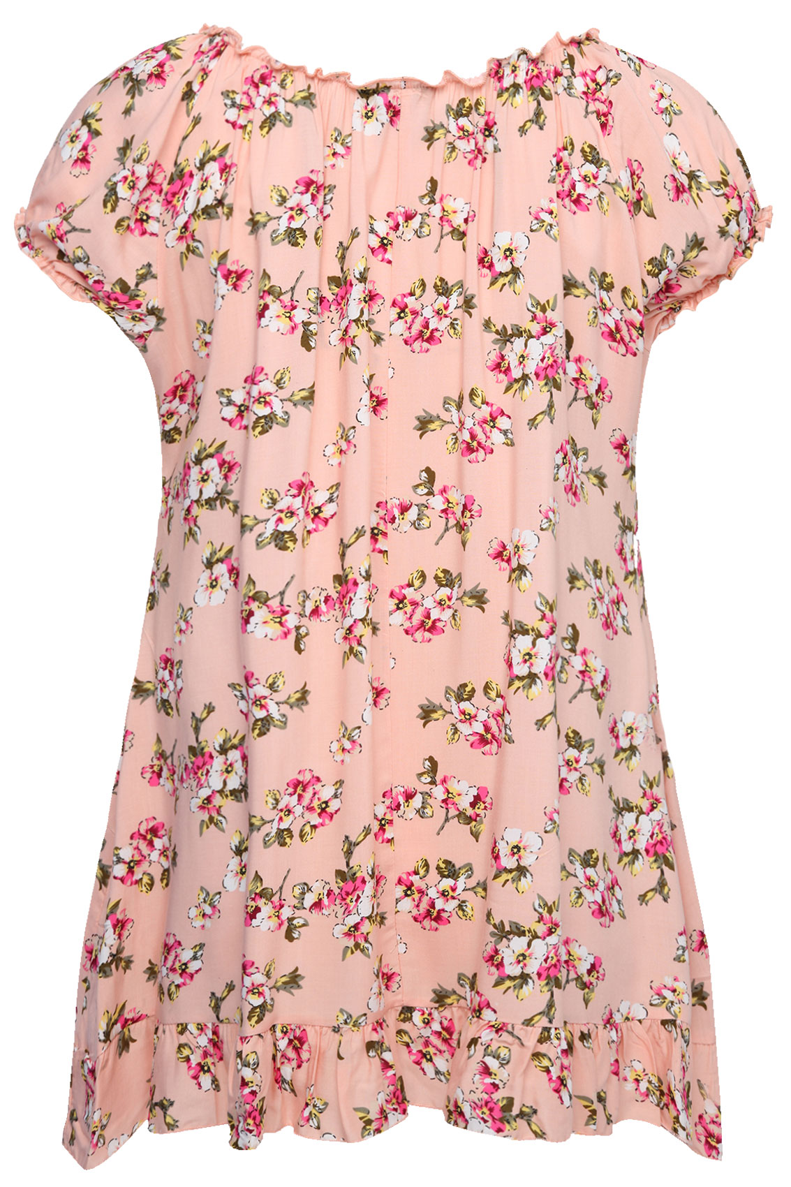 Coral Floral Print Longline Top With Frill Hem plus size 16,18,20,22,24 ...