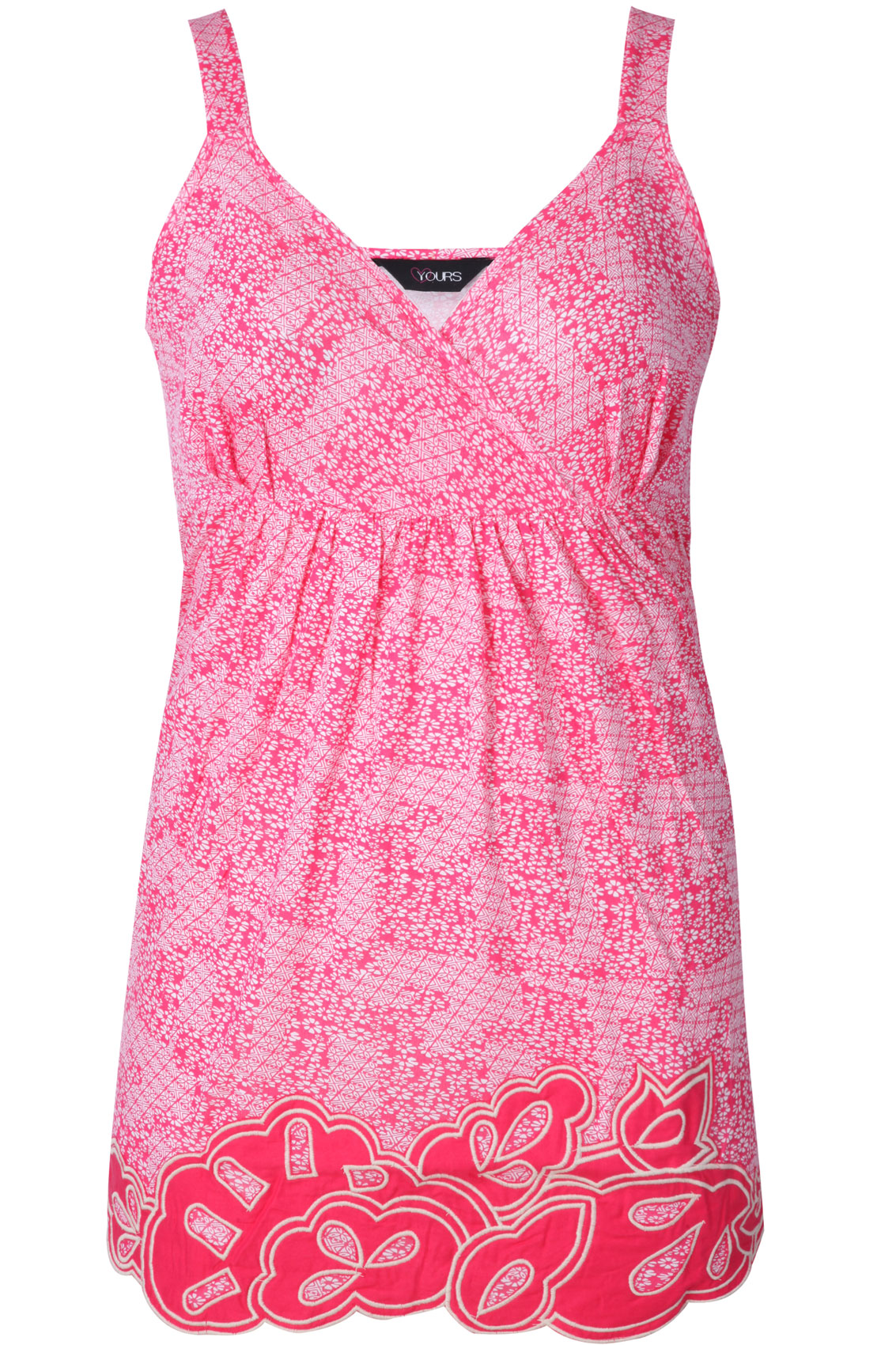 Pink and White Floral Print Vest With Appliqué Hem plus size 16,18,20 ...