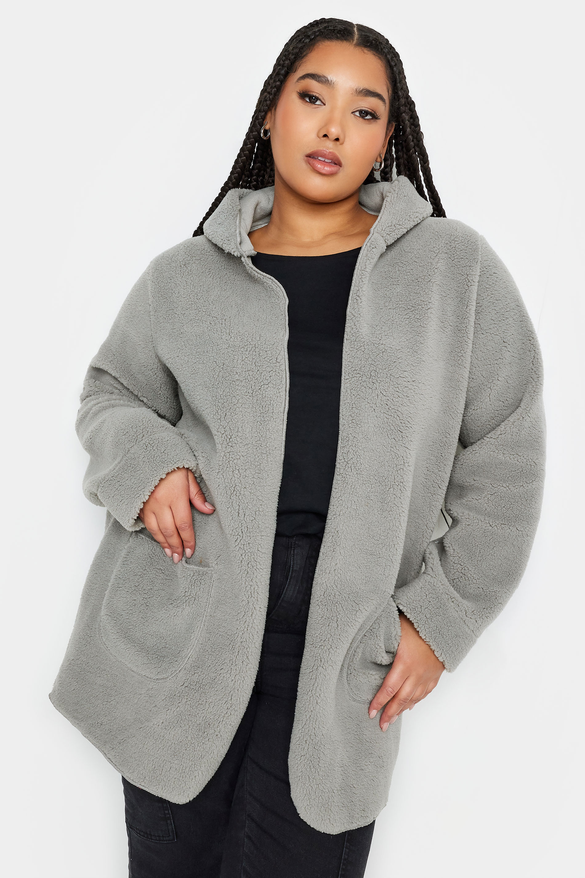 Yours Curve Grey Teddy Hooded Jacket, Women's Curve & Plus Size, Yours product