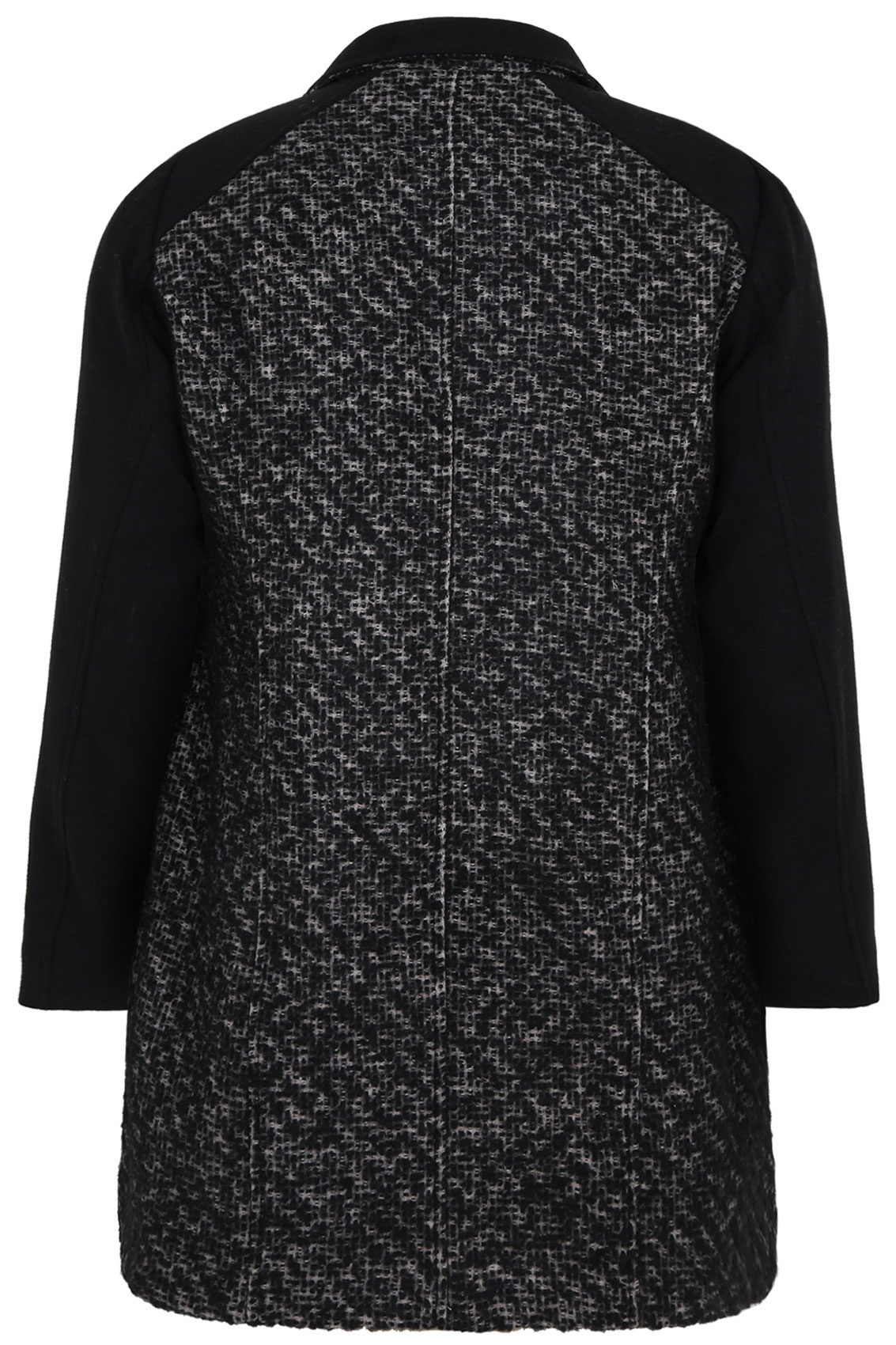 Grey and Black Tweed Coat with High Neck Collar Plus Size 16 to 32
