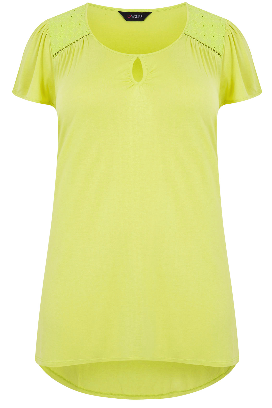 Lime Short Sleeve Top With Keyhole Neck & Crochet Detail Plus Size 16 to 36