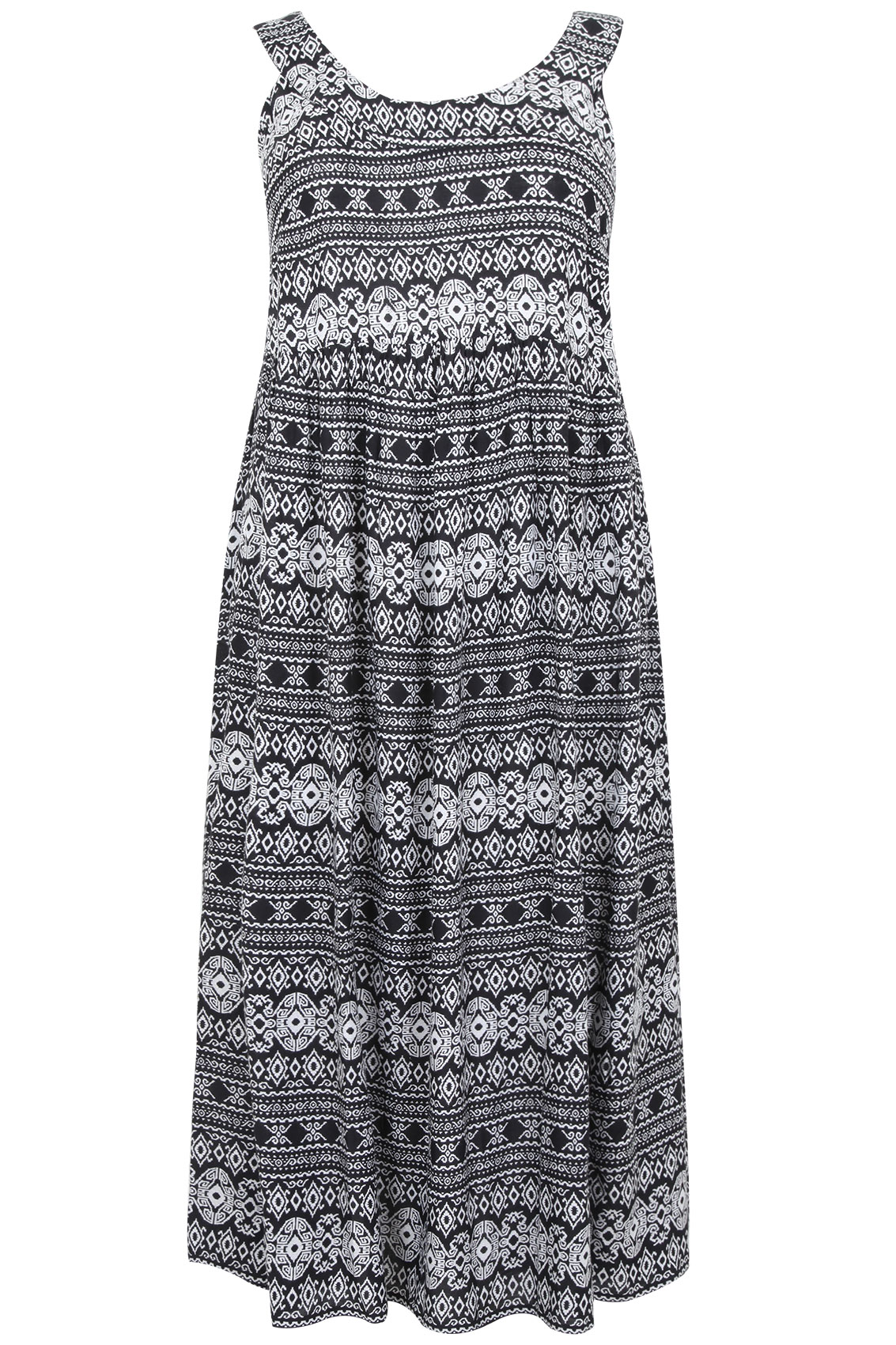Black & White Aztec Print Maxi Dress With Elasticated Back Plus Size 14 ...