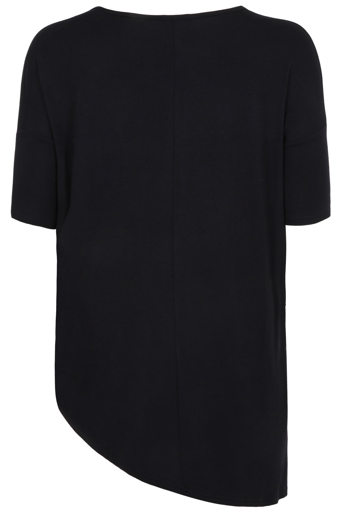 Black Asymmetrical Jersey Top Plus Size 16,18,20,22,24,26,28,30,32