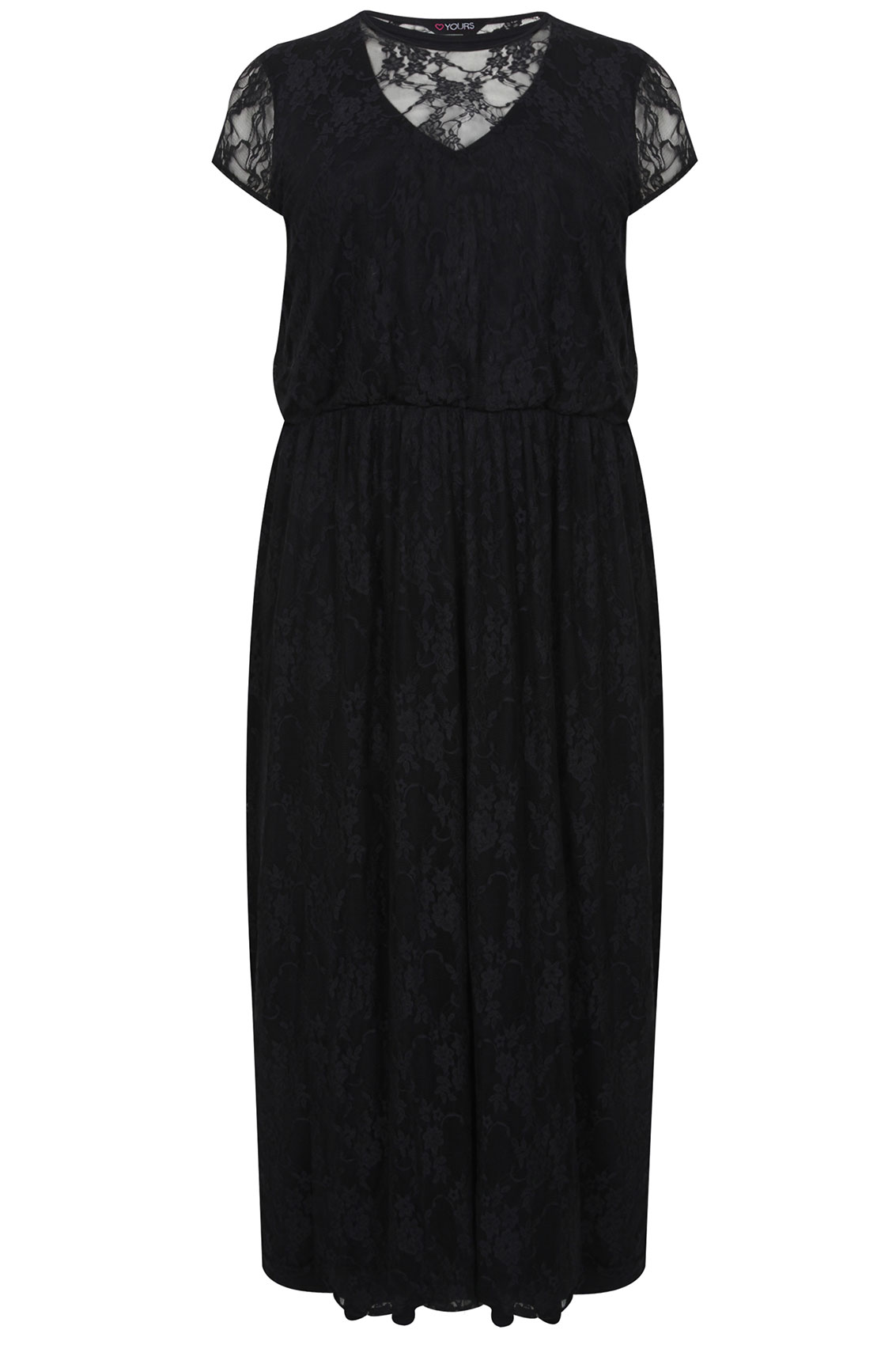 Black Jersey Maxi Dress With Lace Overlay Plus size 14,16,18,20,22,24 ...