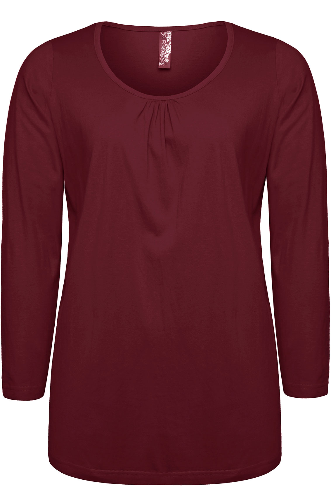 Wine Long Sleeved Basic T-shirt With Ruching Detail plus size 16,18,20 ...