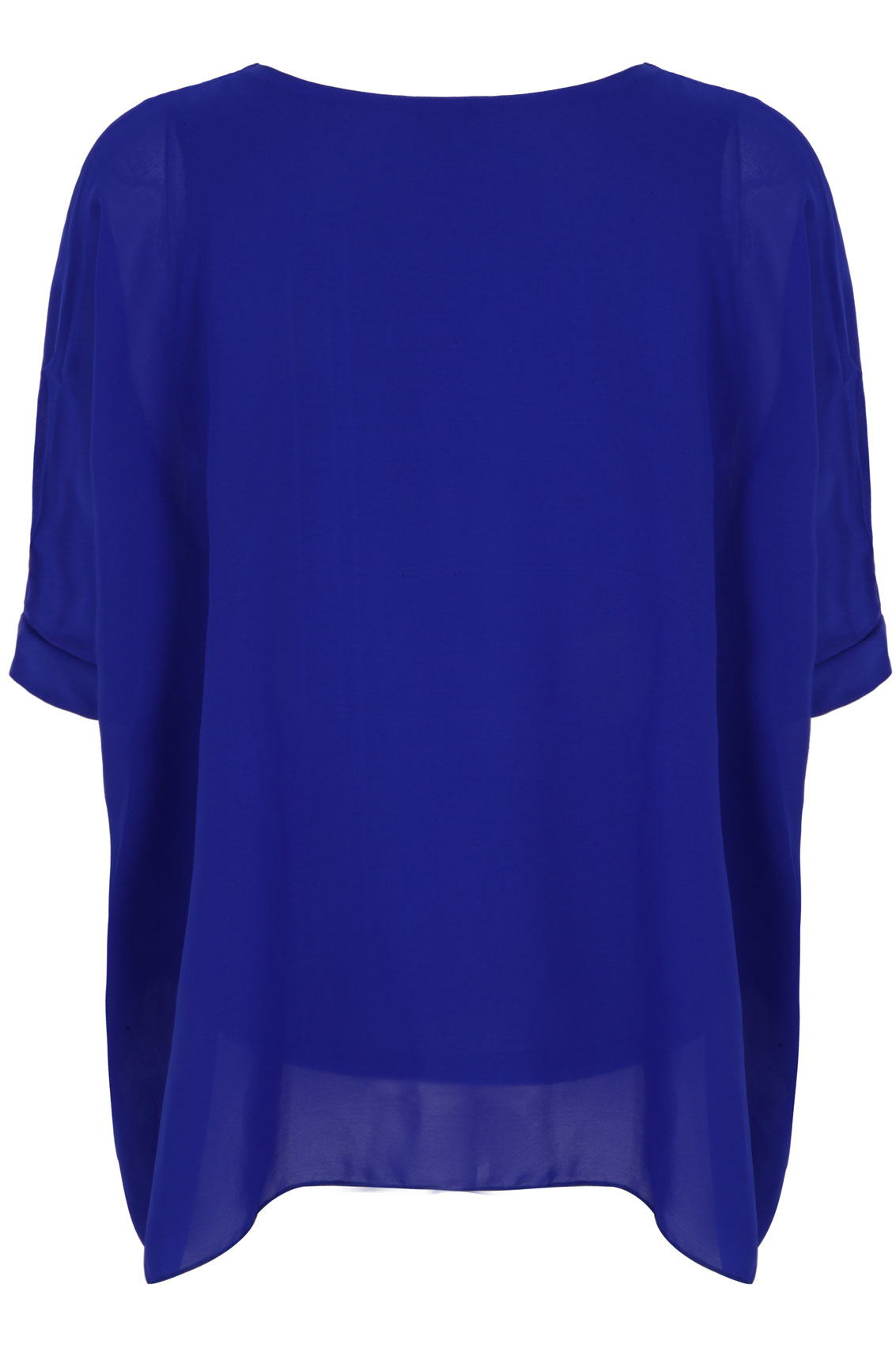 Blue Batwing Sleeve Chiffon Top With Necklace