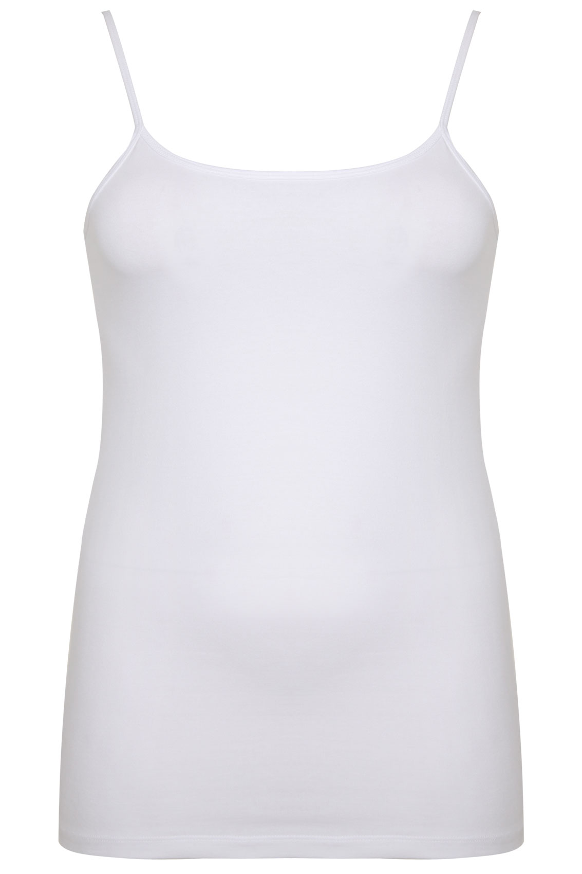 White Longline Cotton Elastane Vest Top With Adjustable Straps Plus ...