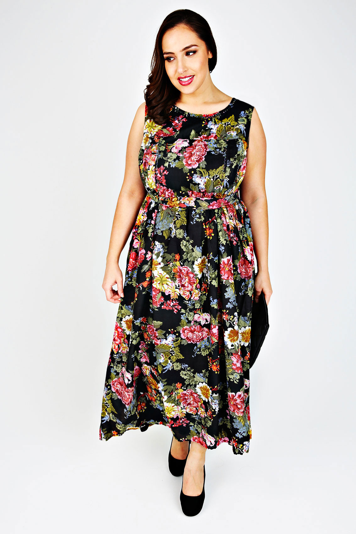 Floral Print Cotton Maxi Dress With Bead Embellishment plus Size 14 to 36
