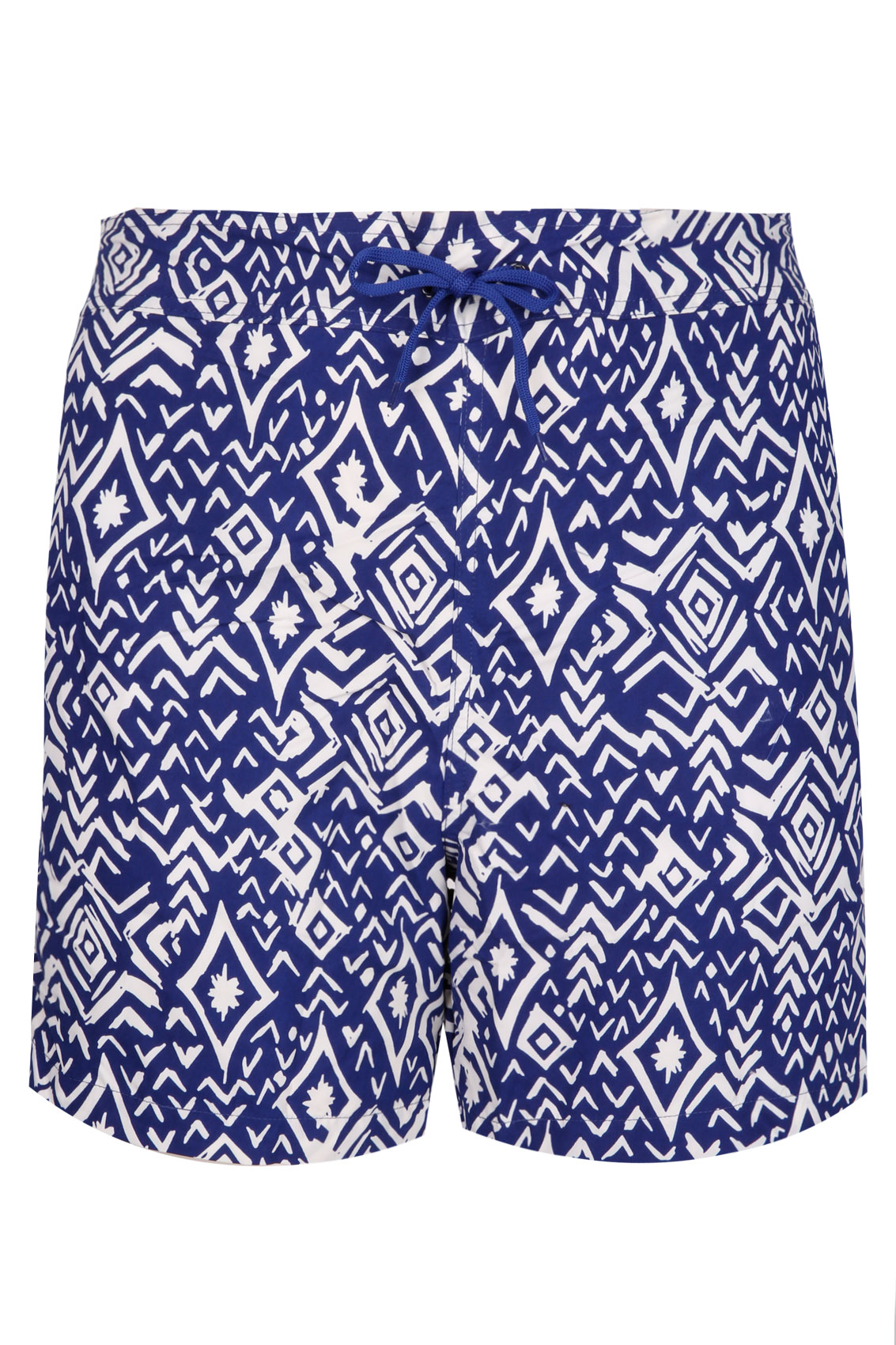 Blue & White Aztec Print Board Shorts With Drawstring Waist Plus Size ...