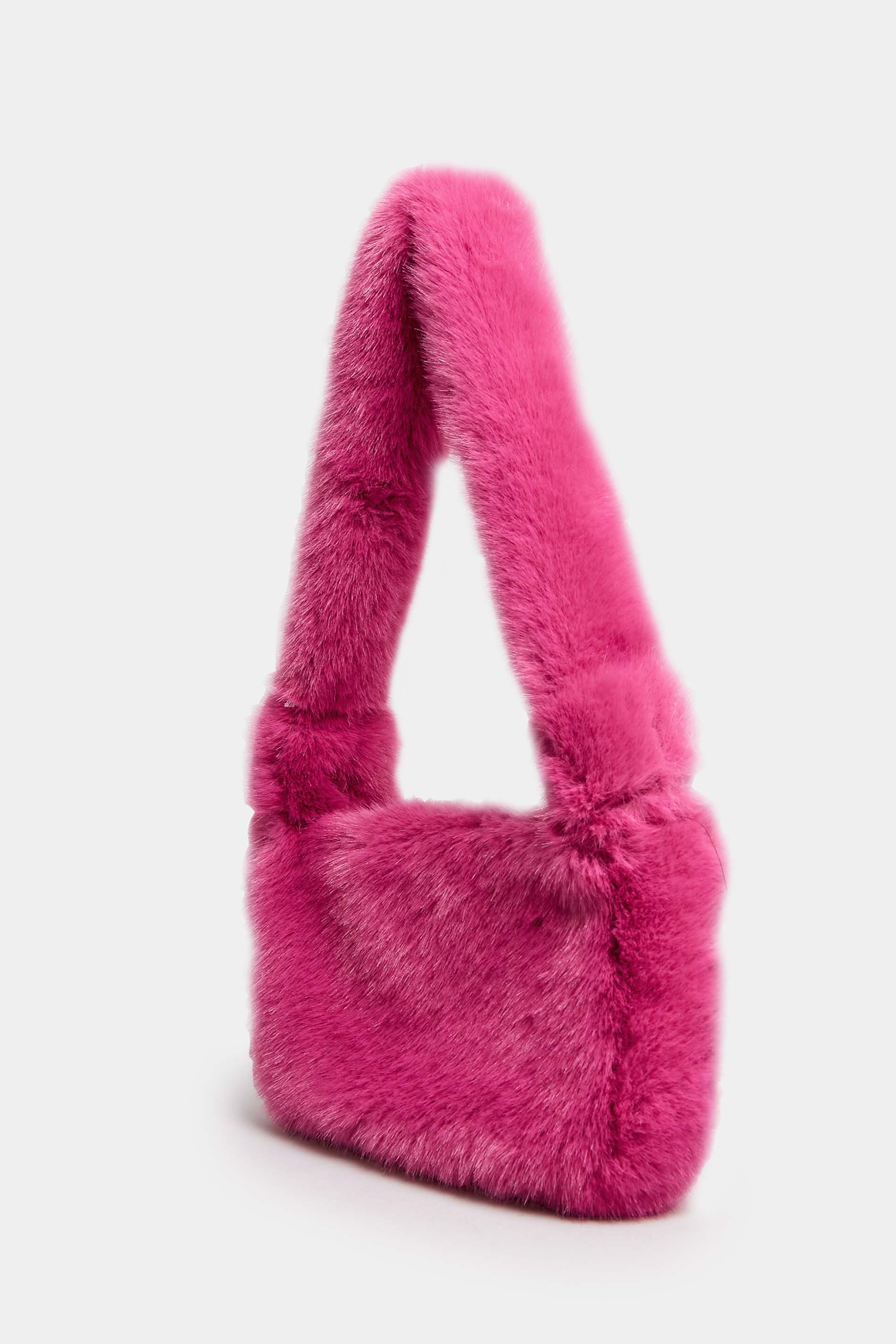 Pink Faux Fur Knot Handle Bag