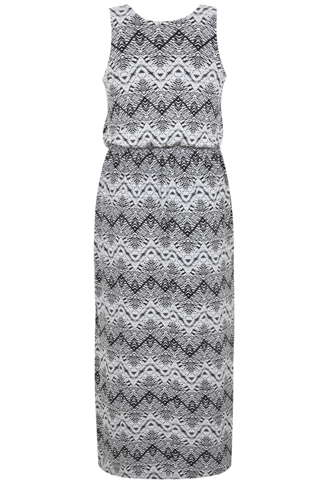 Cream & Black Tribal Print Blouson Jersey Maxi Dress plus size 14,16,18 ...