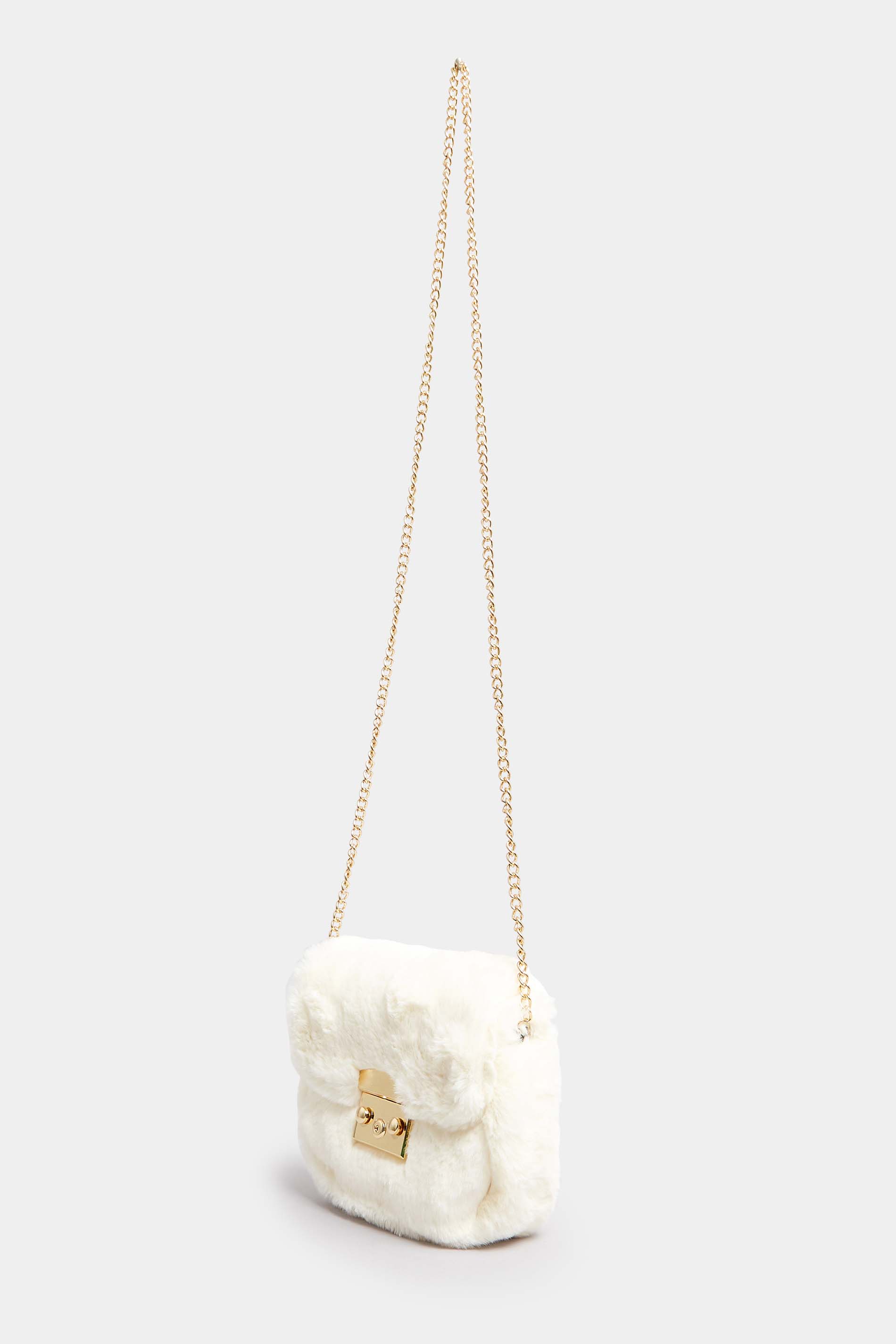 White Faux Fur Lock Detail Bag
