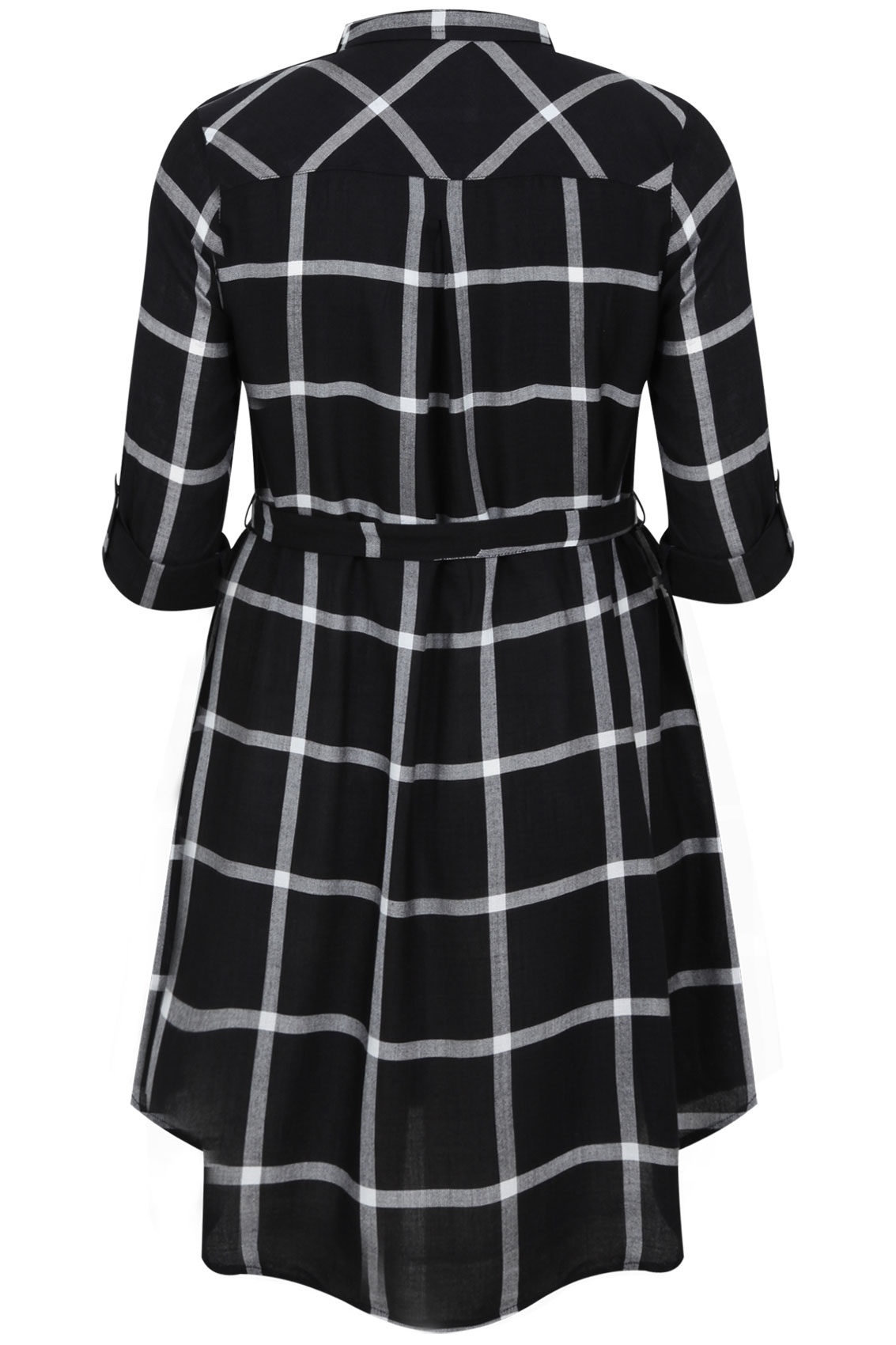 Black And White Longline Check Shirt With Tie Waist Plus Size 16,18,20 ...