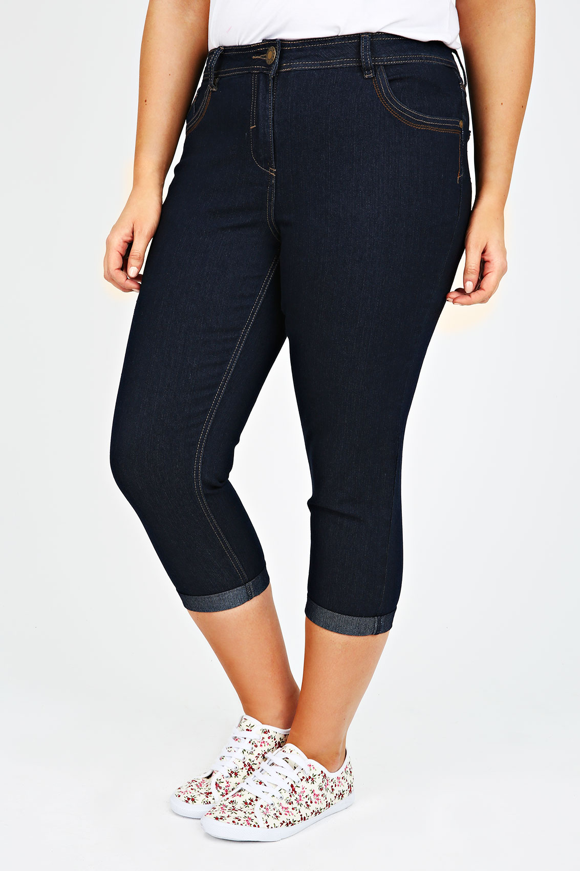 Indigo Denim Crop Jean With Stitch Detail plus Size 14 to 28