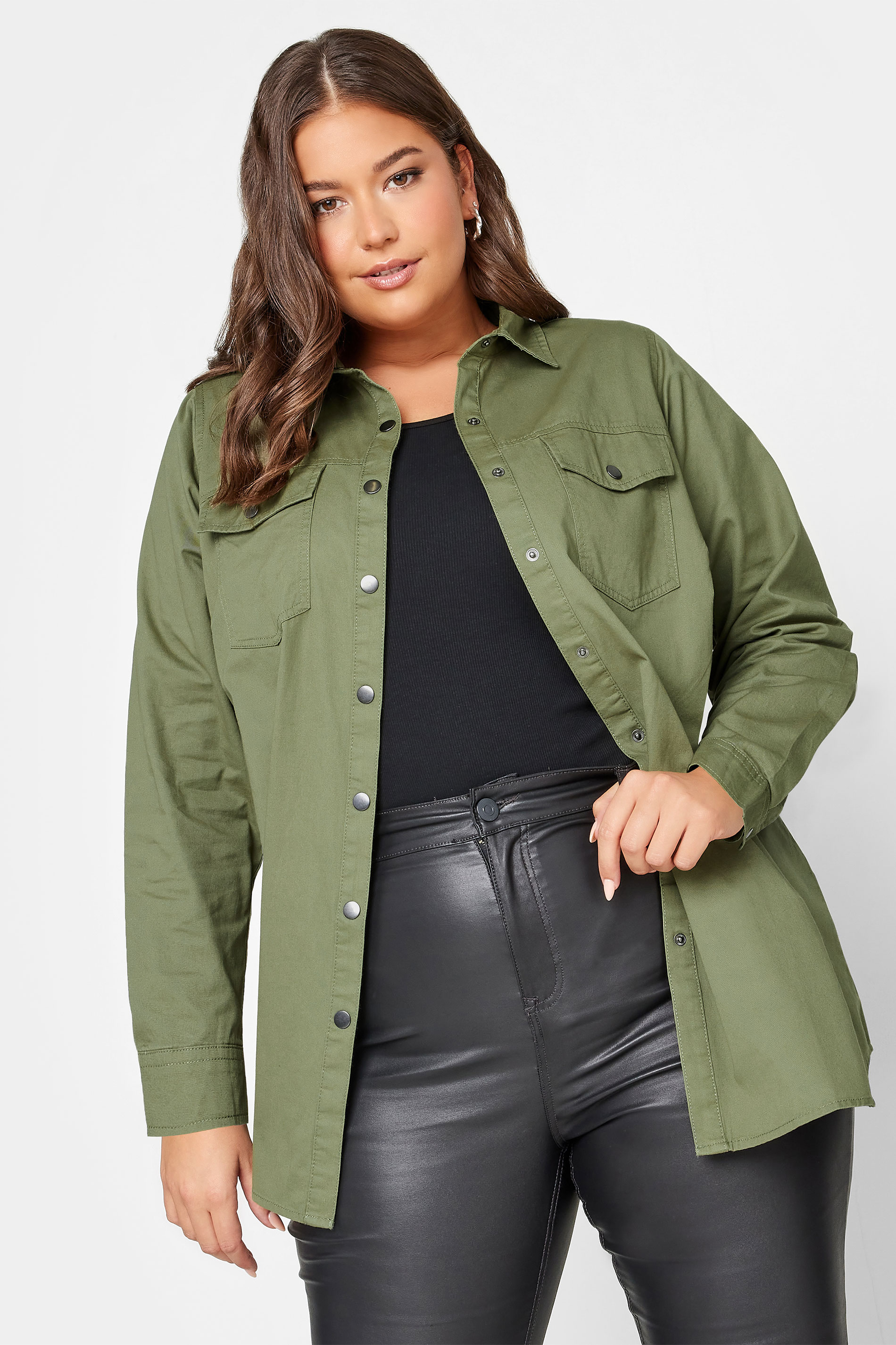 Yours Curve Khaki Green Utility Shacket, Women's Curve & Plus Size, Yours product