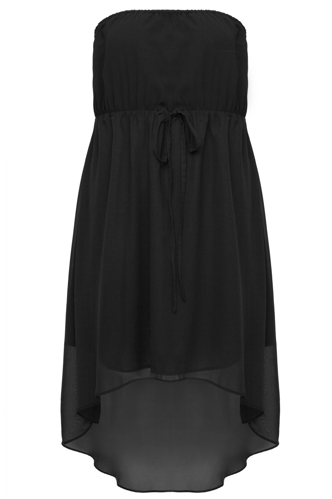 Black Strapless Bandeau Dress With Sheer Dipped Hem plus size 16,18,20 ...