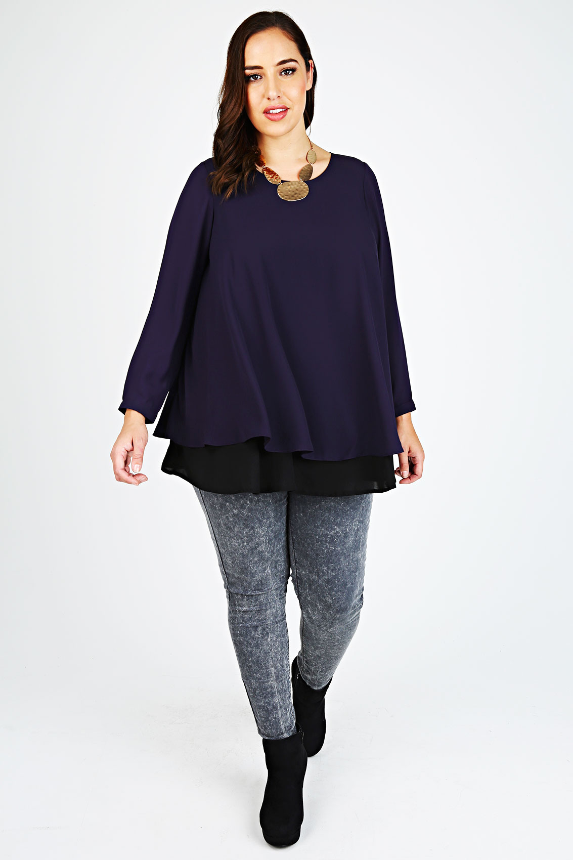 Purple Long Sleeve Double Layer Swing Blouse