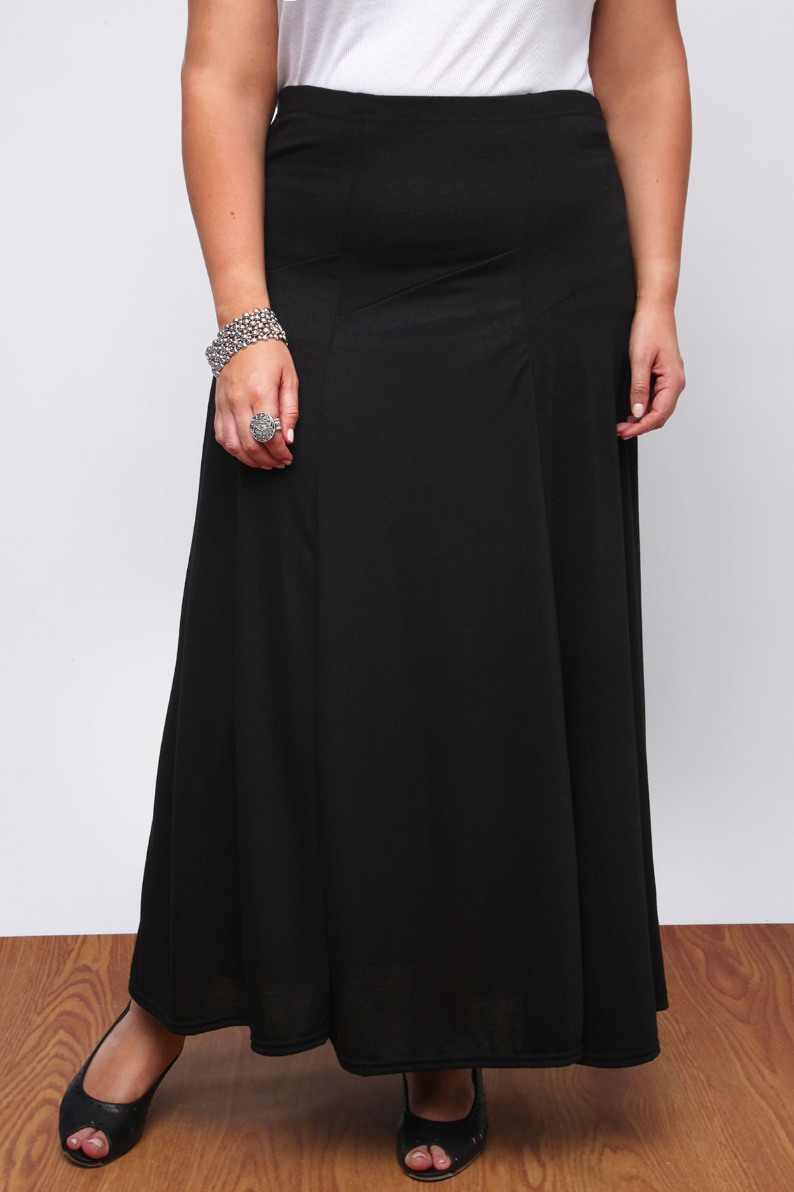 Black Panelled Jersey Maxi Skirt Plus Size 1618202224262830