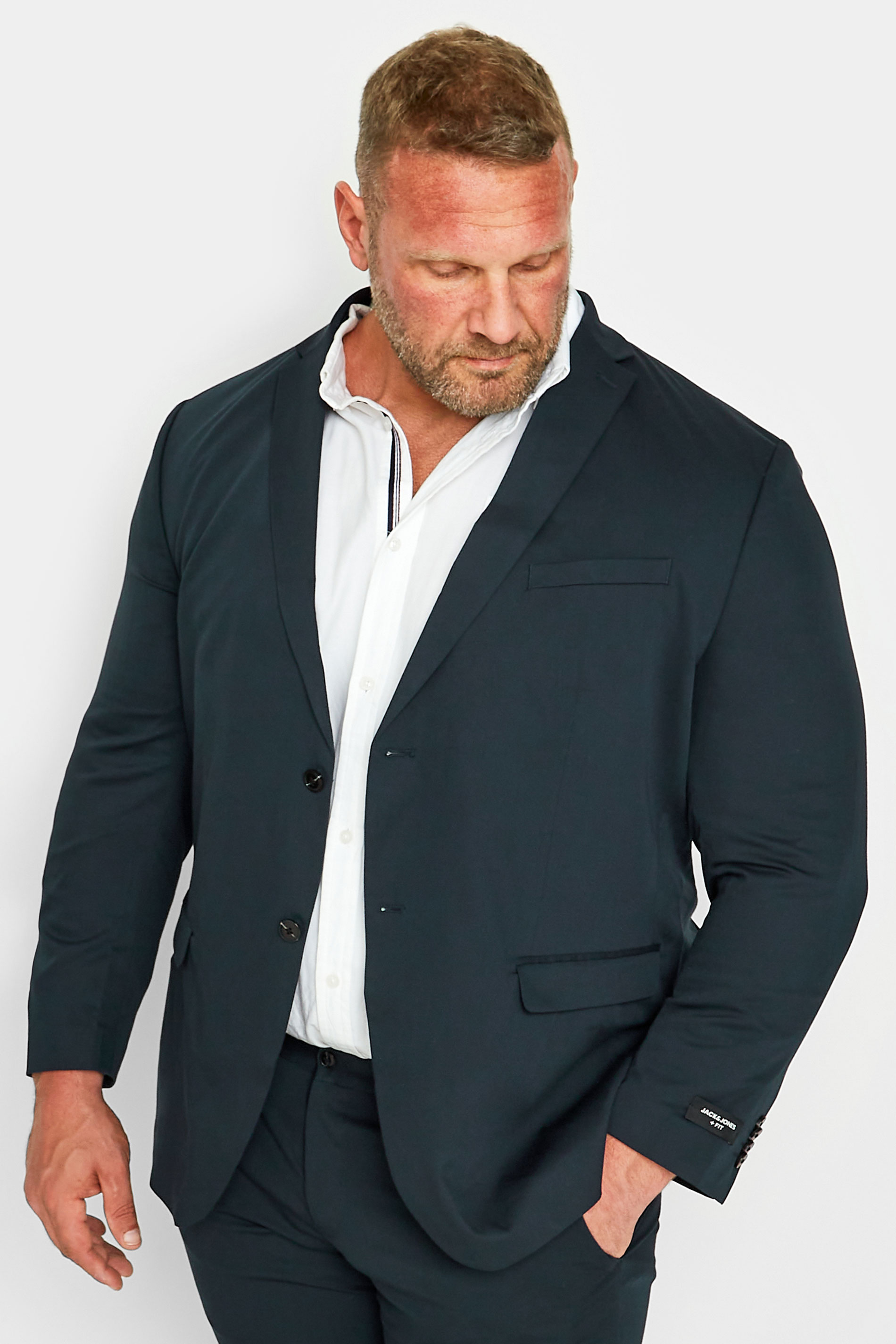 Image of Size 48 Mens Jack & Jones Premium Big & Tall Navy Blue Blazer Big & Tall