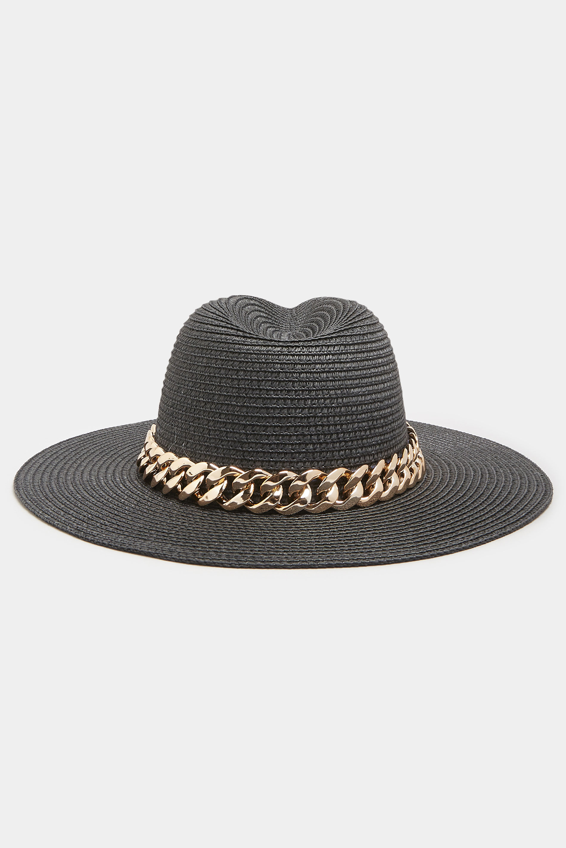 Sombrero Fedora Negro De Paja Con Cadena Dorada