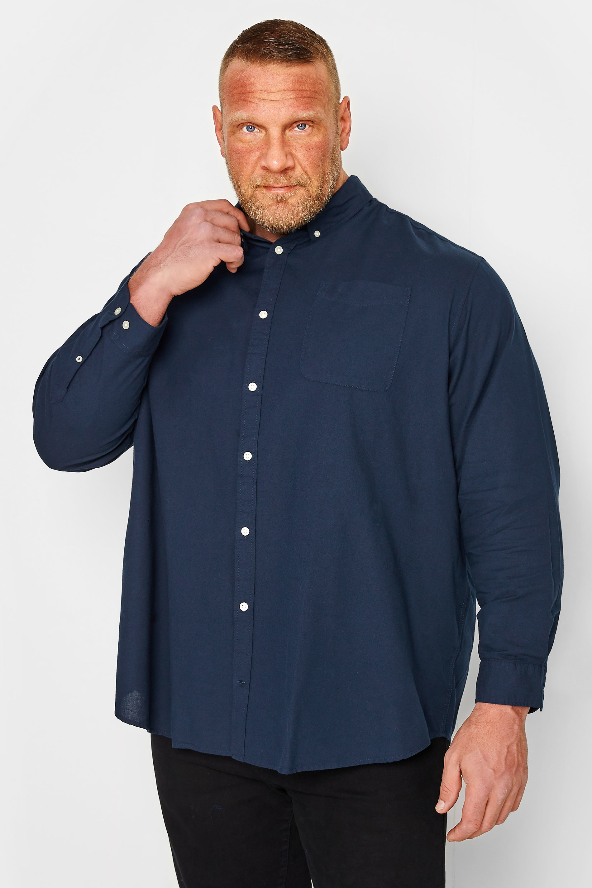 Image of Size 1Xl Mens Jack & Jones Big & Tall Navy Blue Oxford Shirt Big & Tall