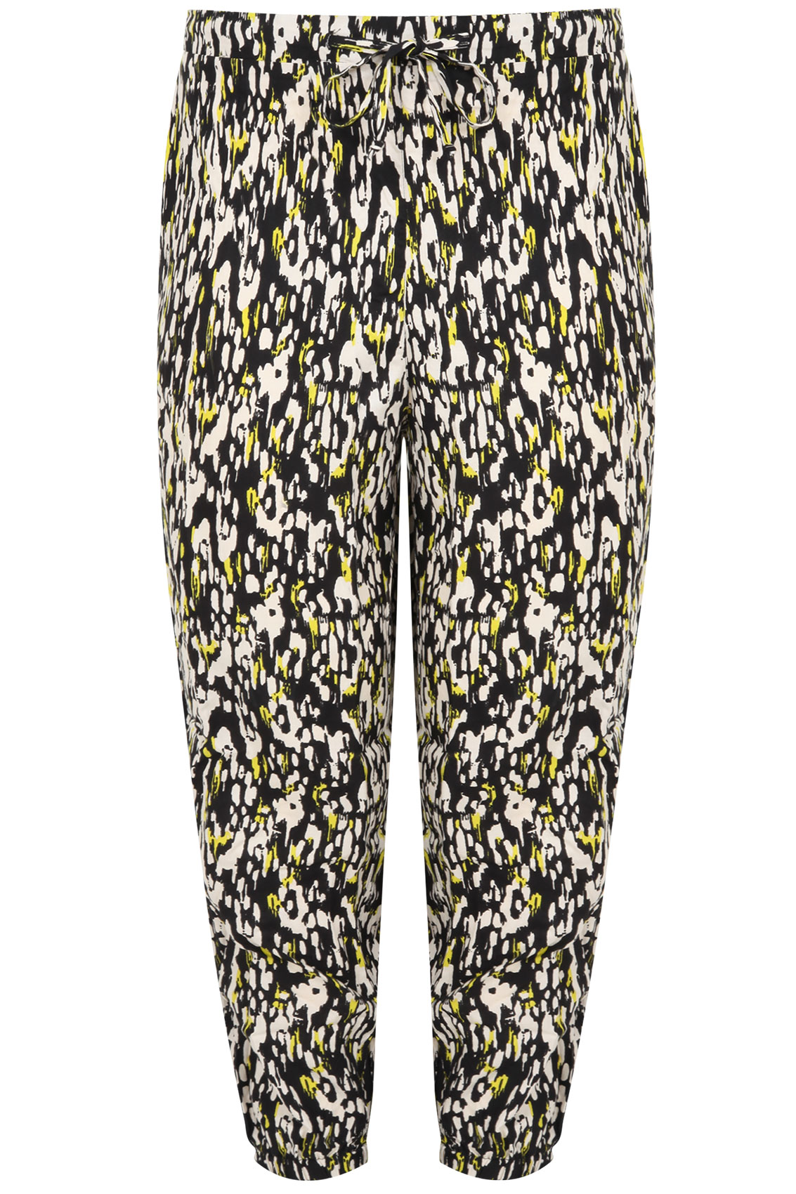Black & Lime Abstract Print Harem Trousers With Tie Waist plus size 14 ...