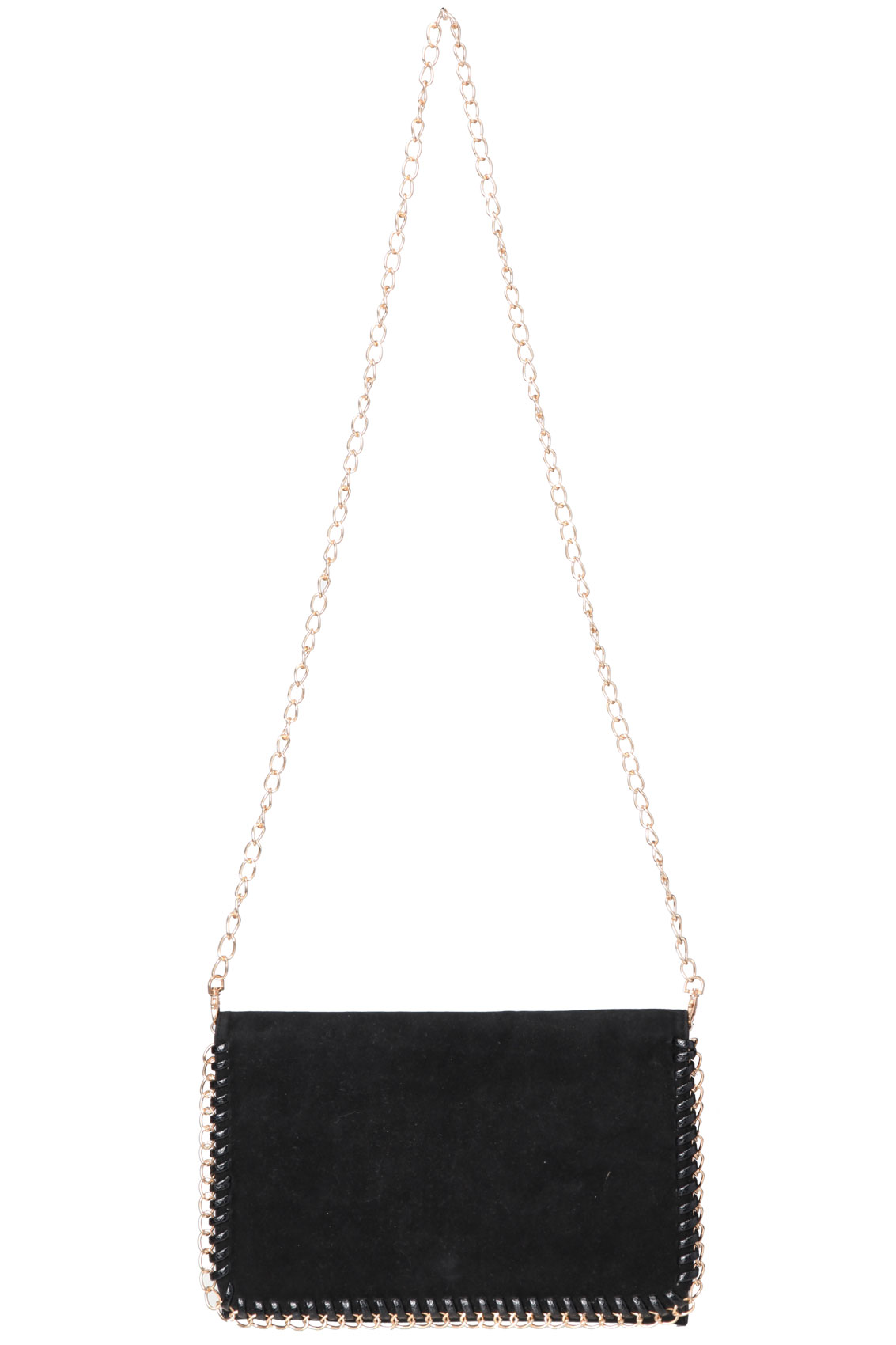 Black PU Clutch Bag With Suede Front And Gold Chain